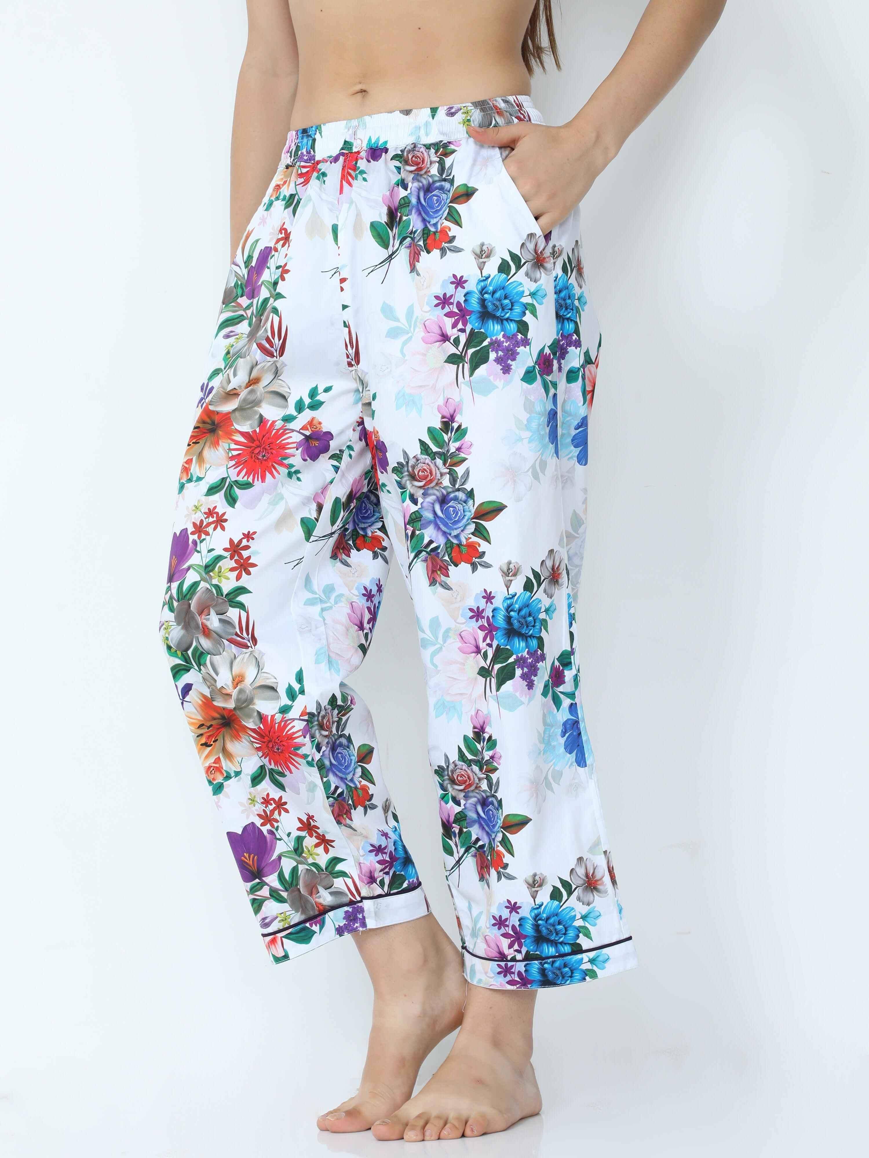 Shadow White Floral Pajama - Guniaa Fashions