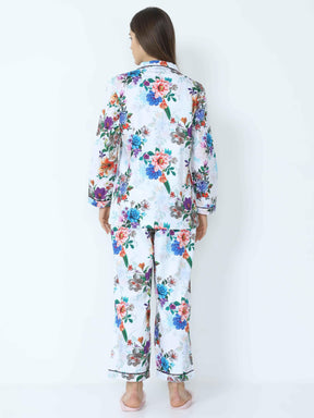 Shadow White Floral Printed Night Suit Set