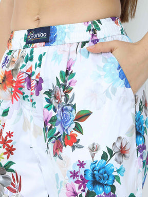 Shadow White Floral Printed Shorts - Guniaa Fashions