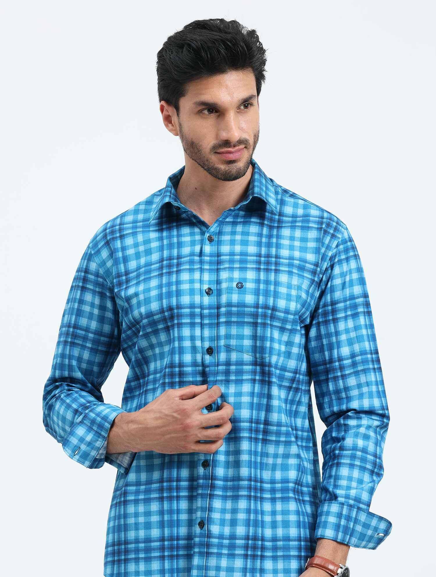 Sky Blue Check Full Sleeve Shirt - Guniaa Fashions