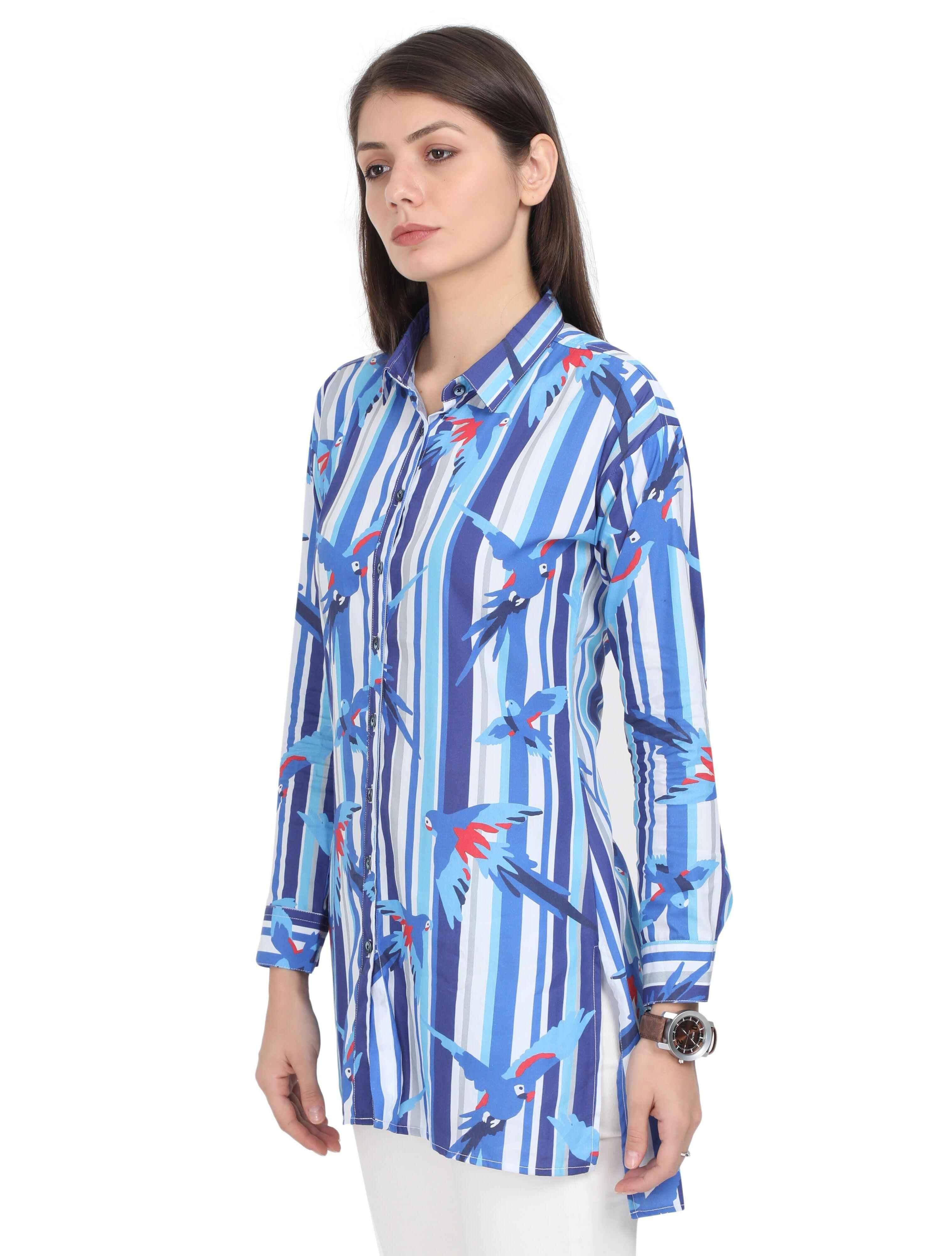 Sky Blue Digital Printed Tailored Fit Long Shirt - Guniaa Fashions