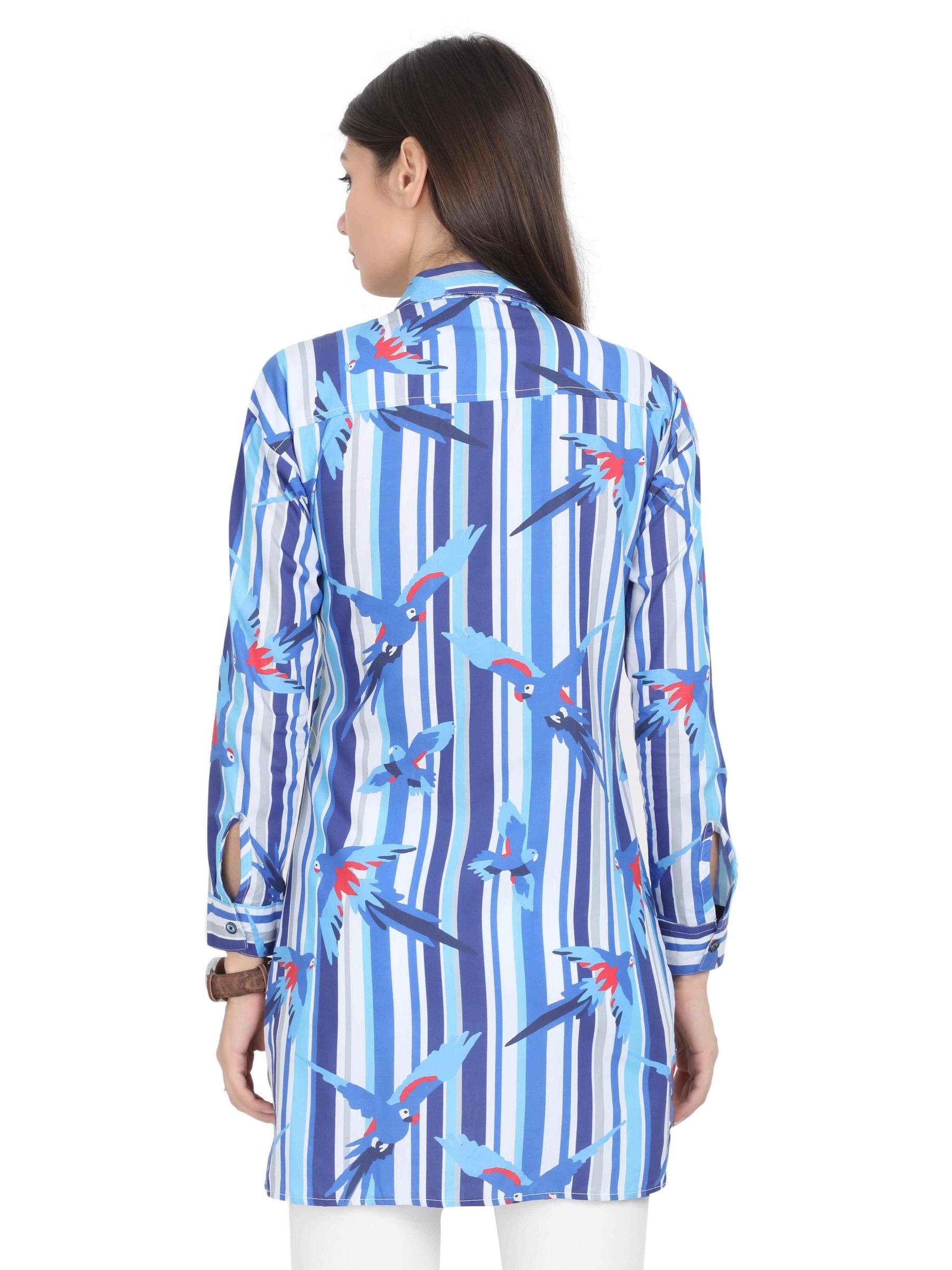 Sky Blue Digital Printed Tailored Fit Long Shirt - Guniaa Fashions