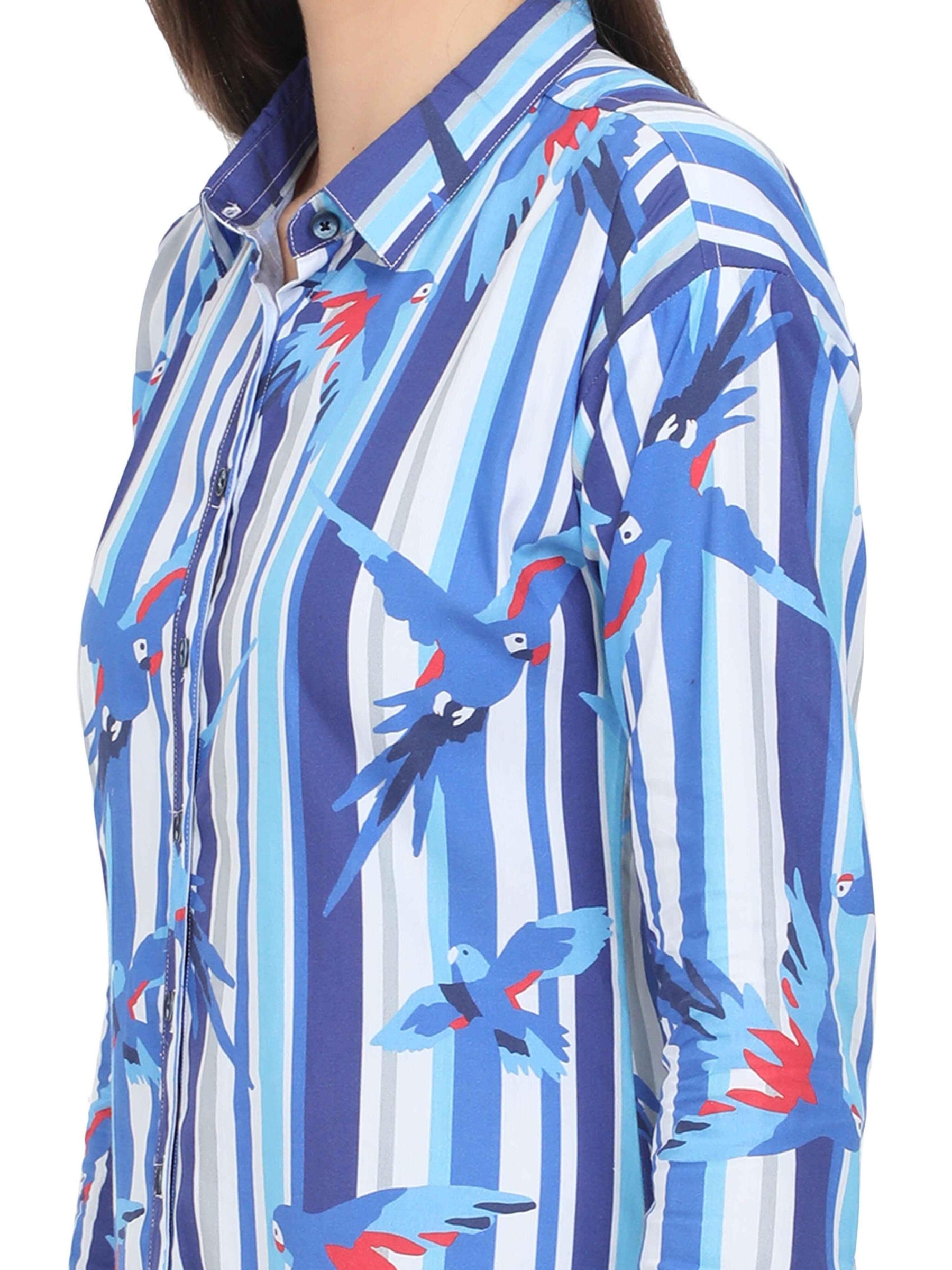 Sky Blue Digital Printed Tailored Fit Long Shirt - Guniaa Fashions