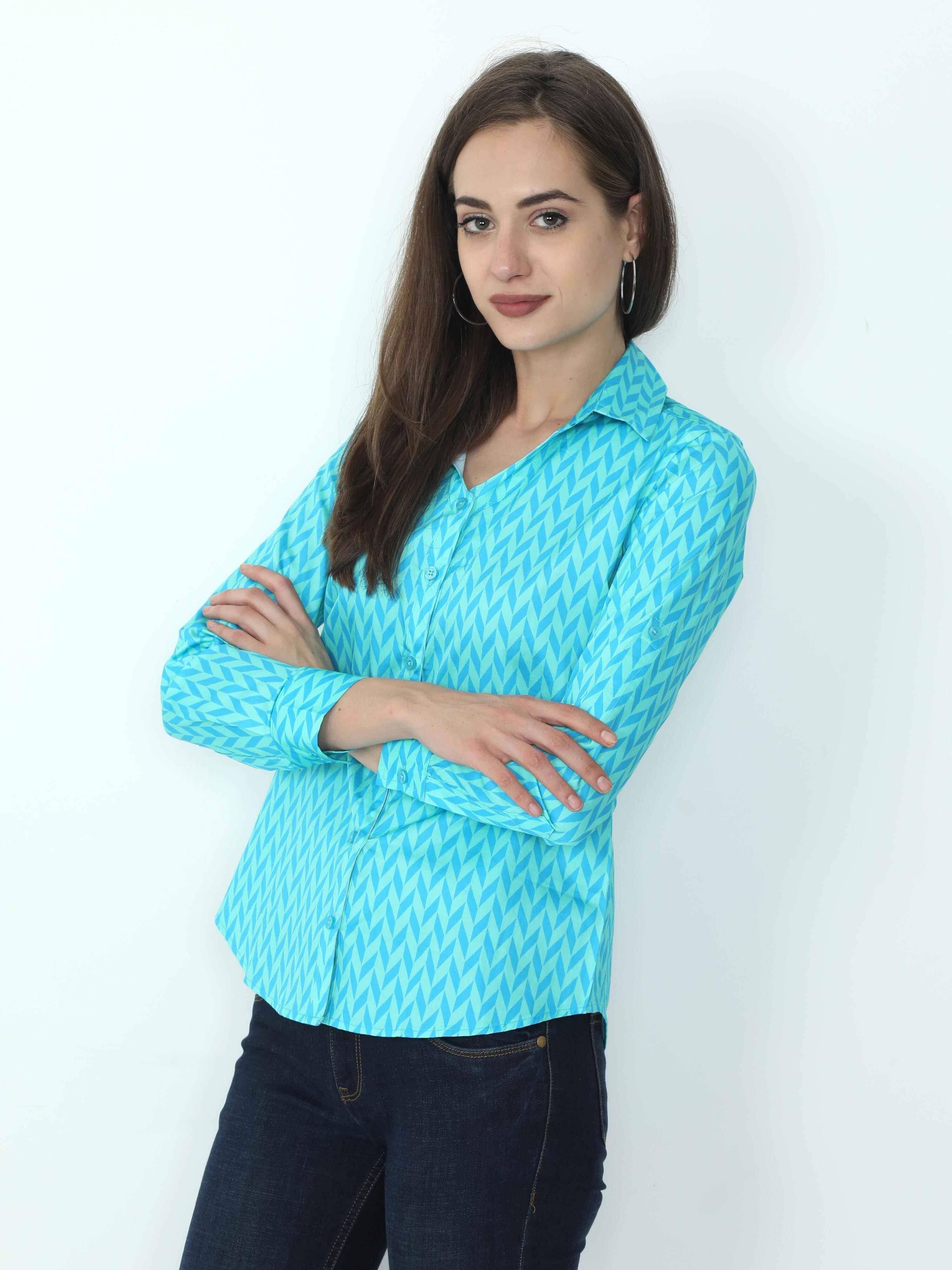 Sky Blue Digital Printed Tailored Fit Shirt - Guniaa Fashions