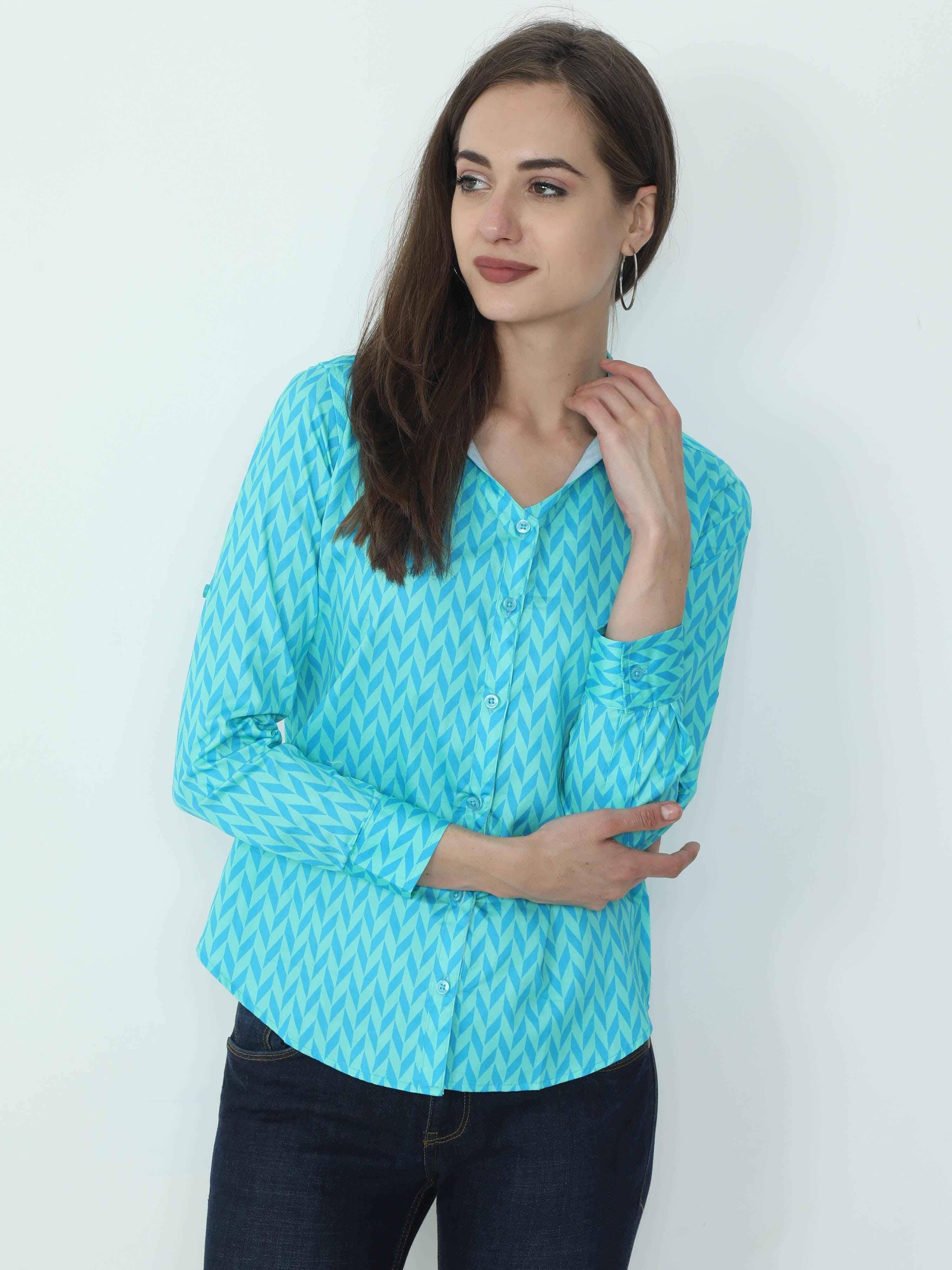 Sky Blue Digital Printed Tailored Fit Shirt - Guniaa Fashions