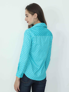 Sky Blue Digital Printed Tailored Fit Shirt - Guniaa Fashions