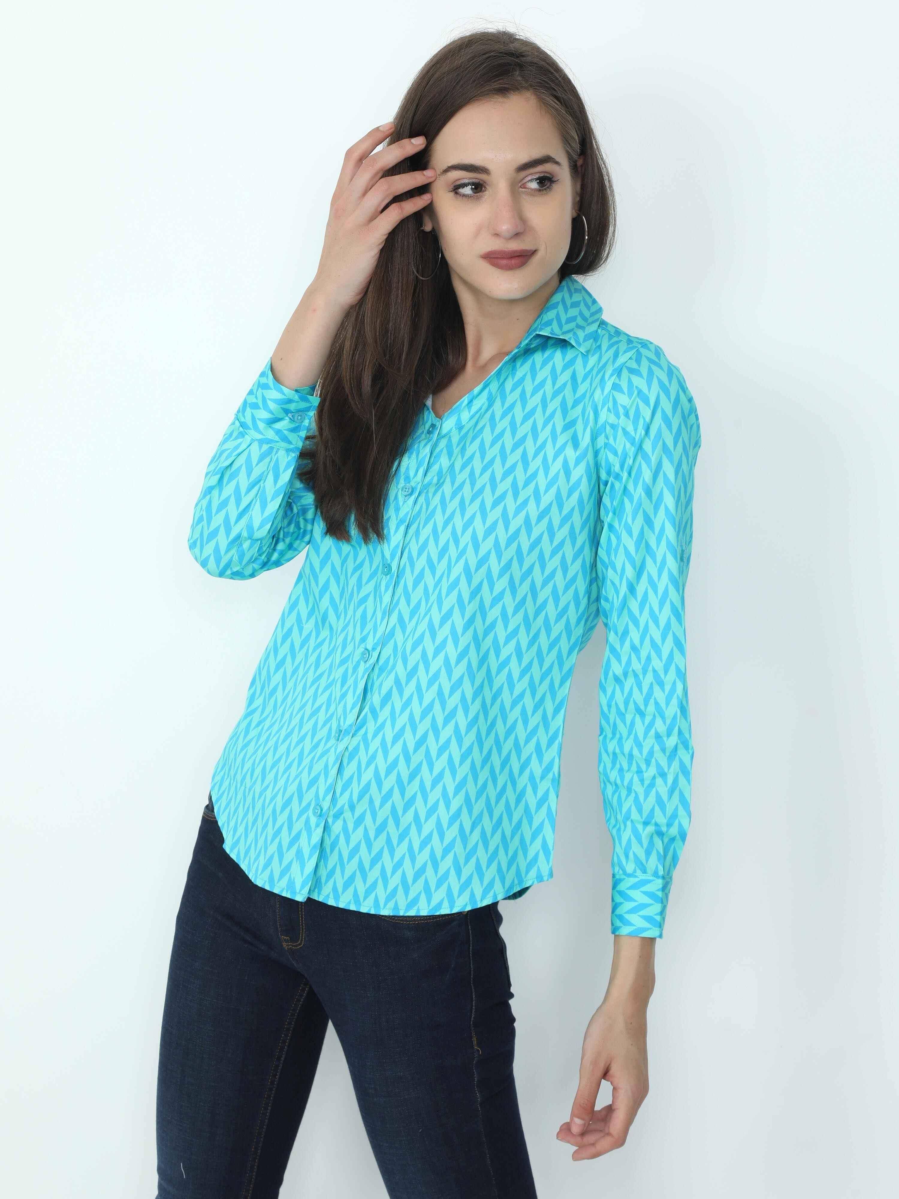 Sky Blue Digital Printed Tailored Fit Shirt - Guniaa Fashions