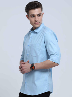 Sky Blue Solid Full Sleeve Shirt - Guniaa Fashions