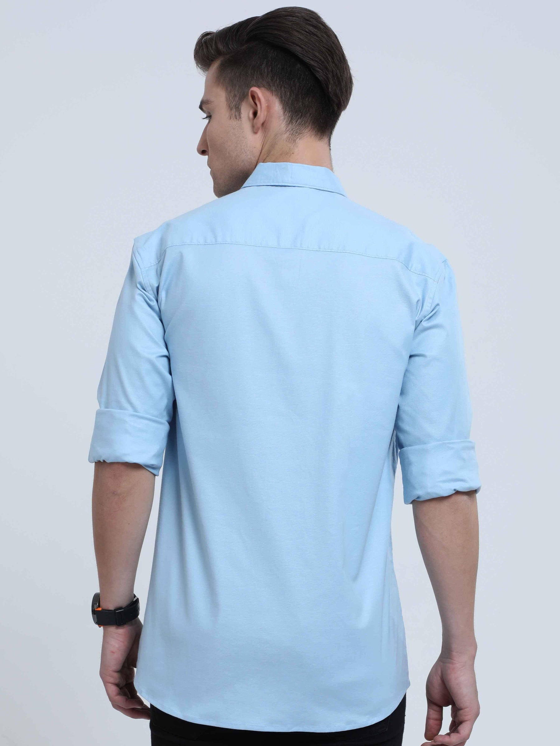 Sky Blue Solid Full Sleeve Shirt - Guniaa Fashions