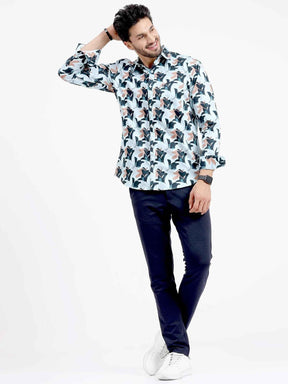 Skyblue With Bottle Green Floral Full Sleeve Shirt - Guniaa Fashions