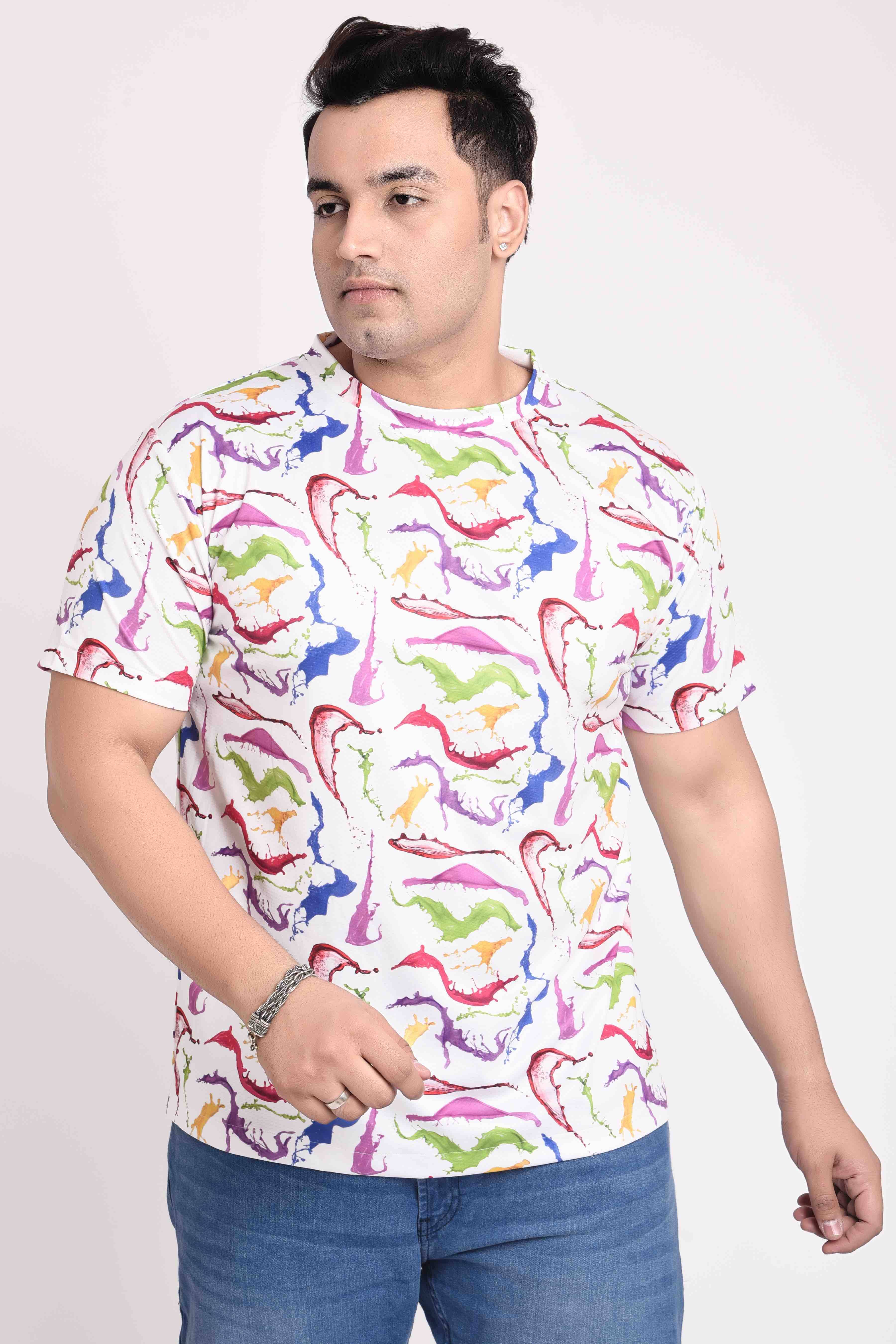 Spash O colours Digital Printed Round Neck T-Shirt Men's Plus Size - Guniaa Fashions