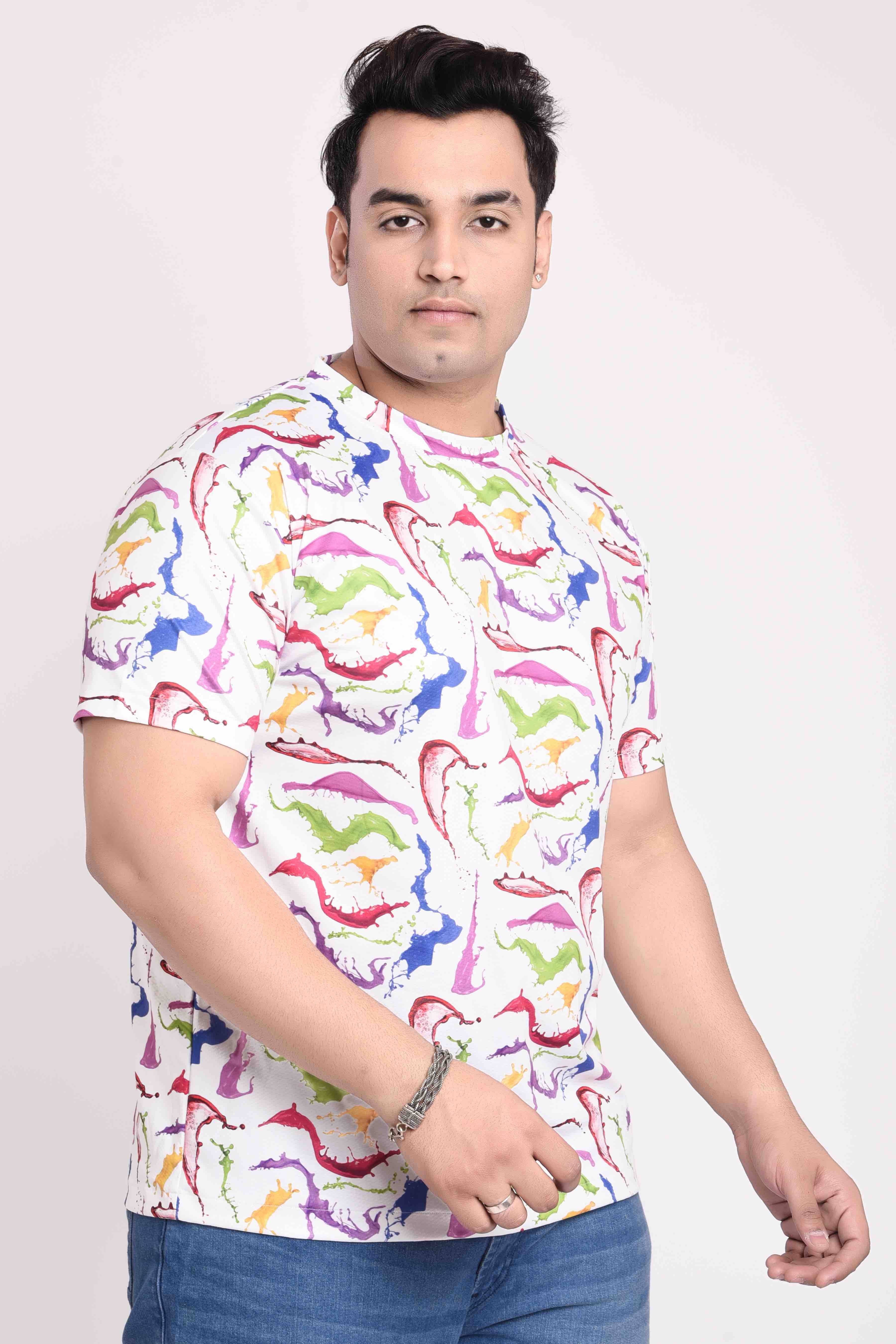 Spash O colours Digital Printed Round Neck T-Shirt Men's Plus Size - Guniaa Fashions