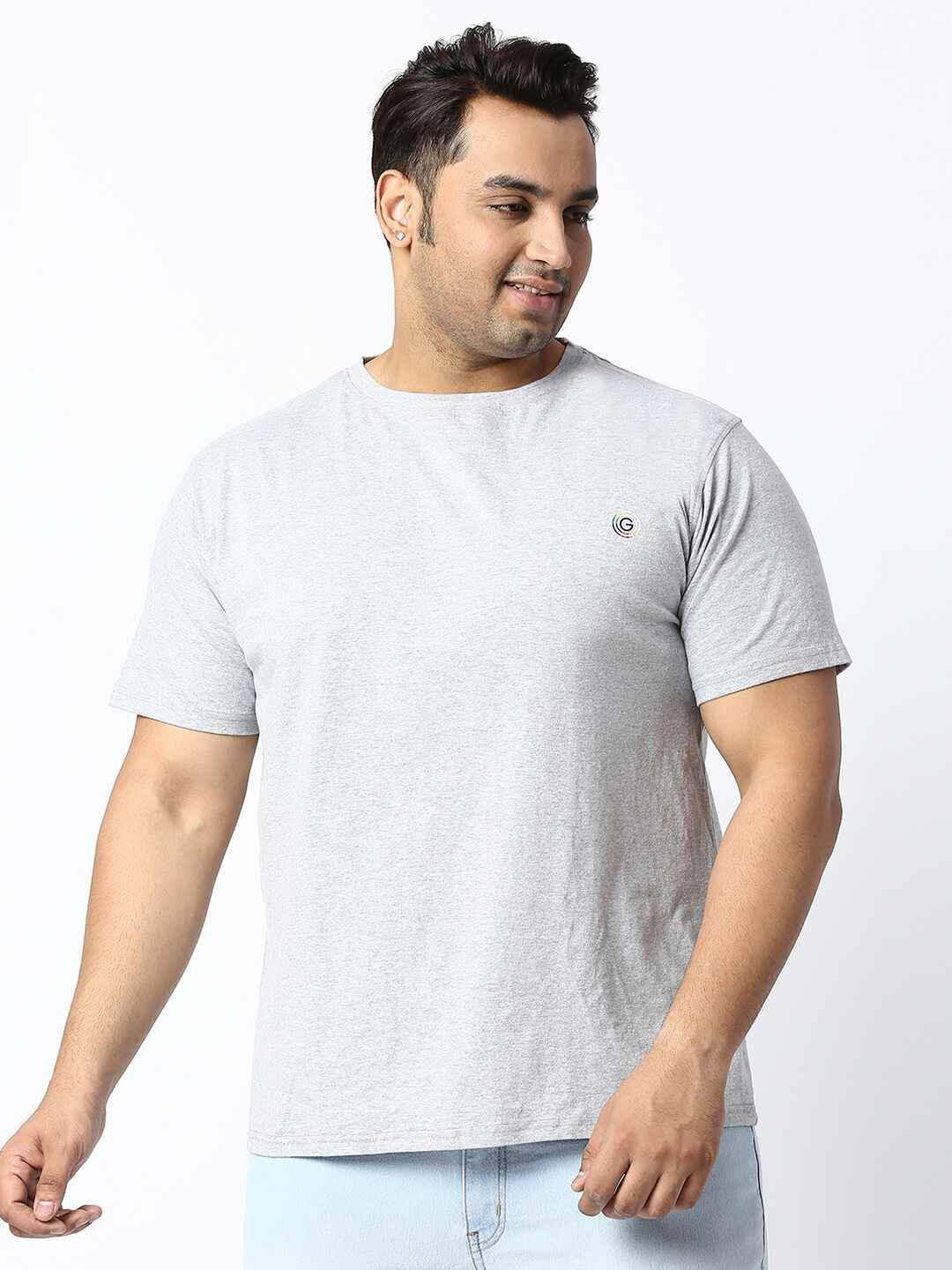 STONE GRAY ROUND NECK COTTON LYCRA TSHIRT PLUS SIZE - Guniaa Fashions