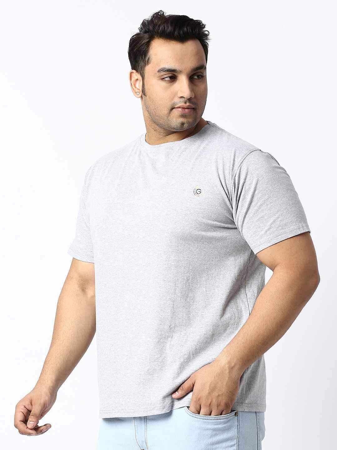 STONE GRAY ROUND NECK COTTON LYCRA TSHIRT PLUS SIZE - Guniaa Fashions