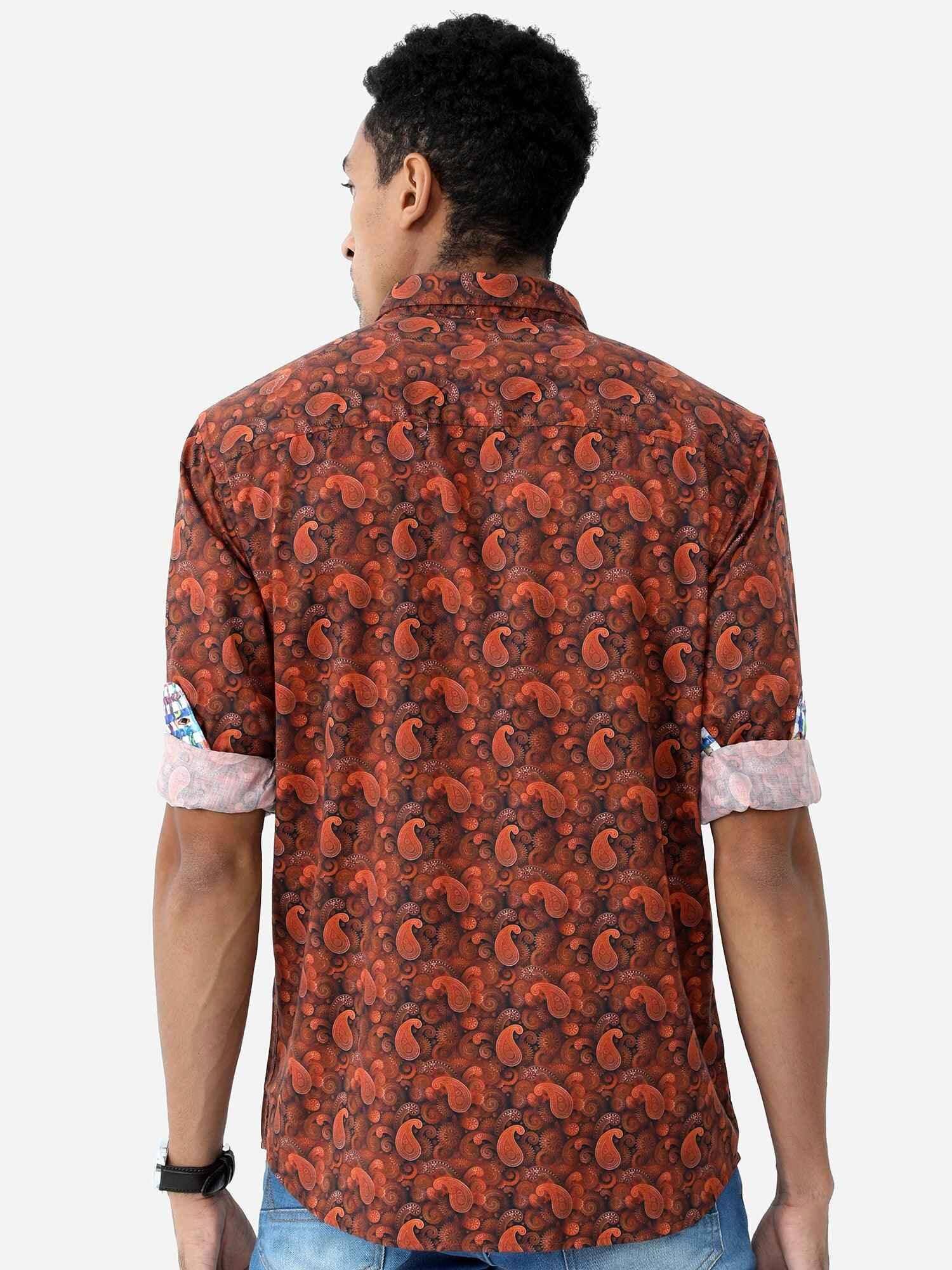 Tan Paisley Digital Printed Full Shirt - Guniaa Fashions