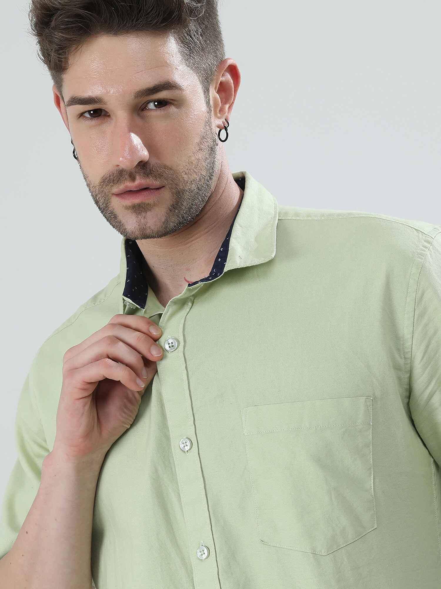 Tea Green Solid Half Sleeve Shirt - Guniaa Fashions