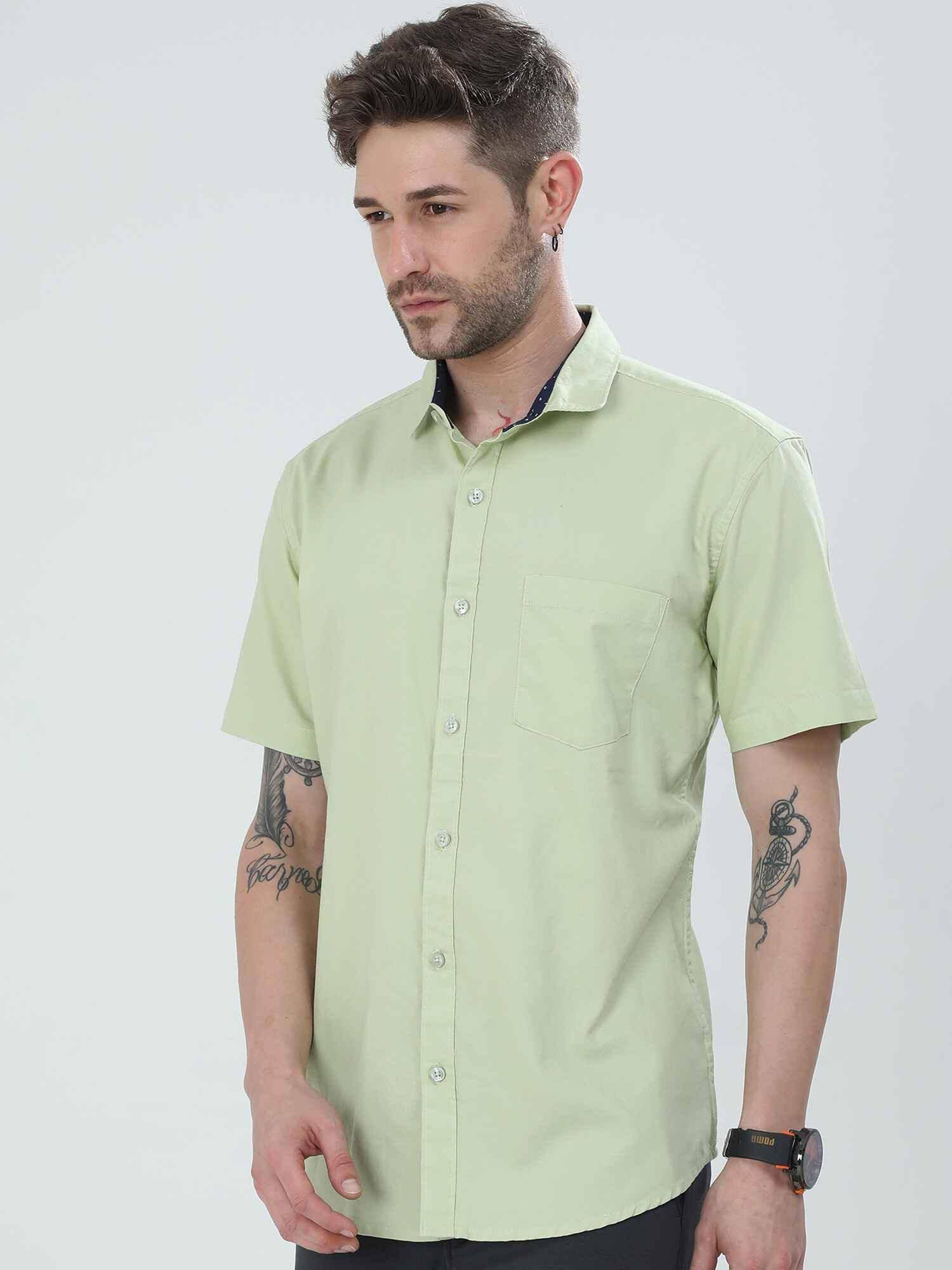 Tea Green Solid Half Sleeve Shirt - Guniaa Fashions