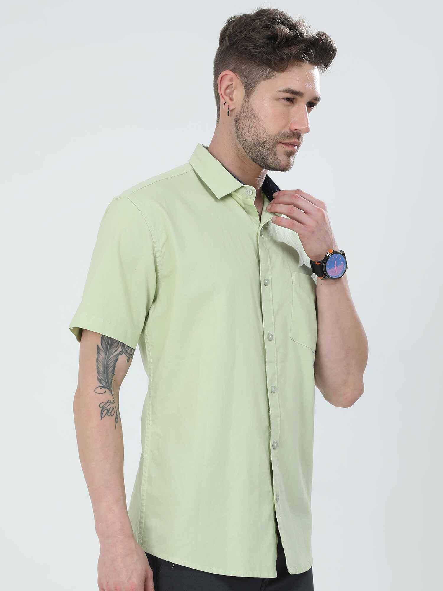 Tea Green Solid Half Sleeve Shirt - Guniaa Fashions