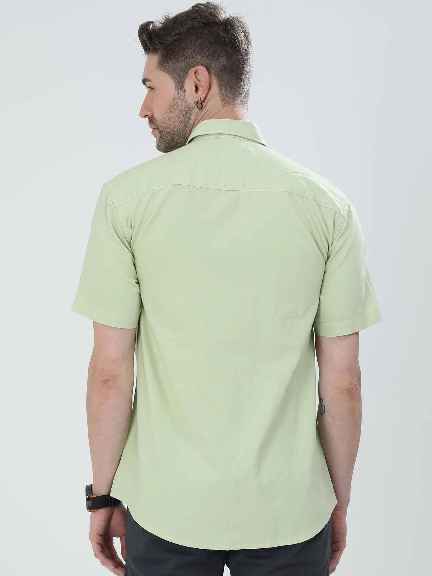 Tea Green Solid Half Sleeve Shirt - Guniaa Fashions