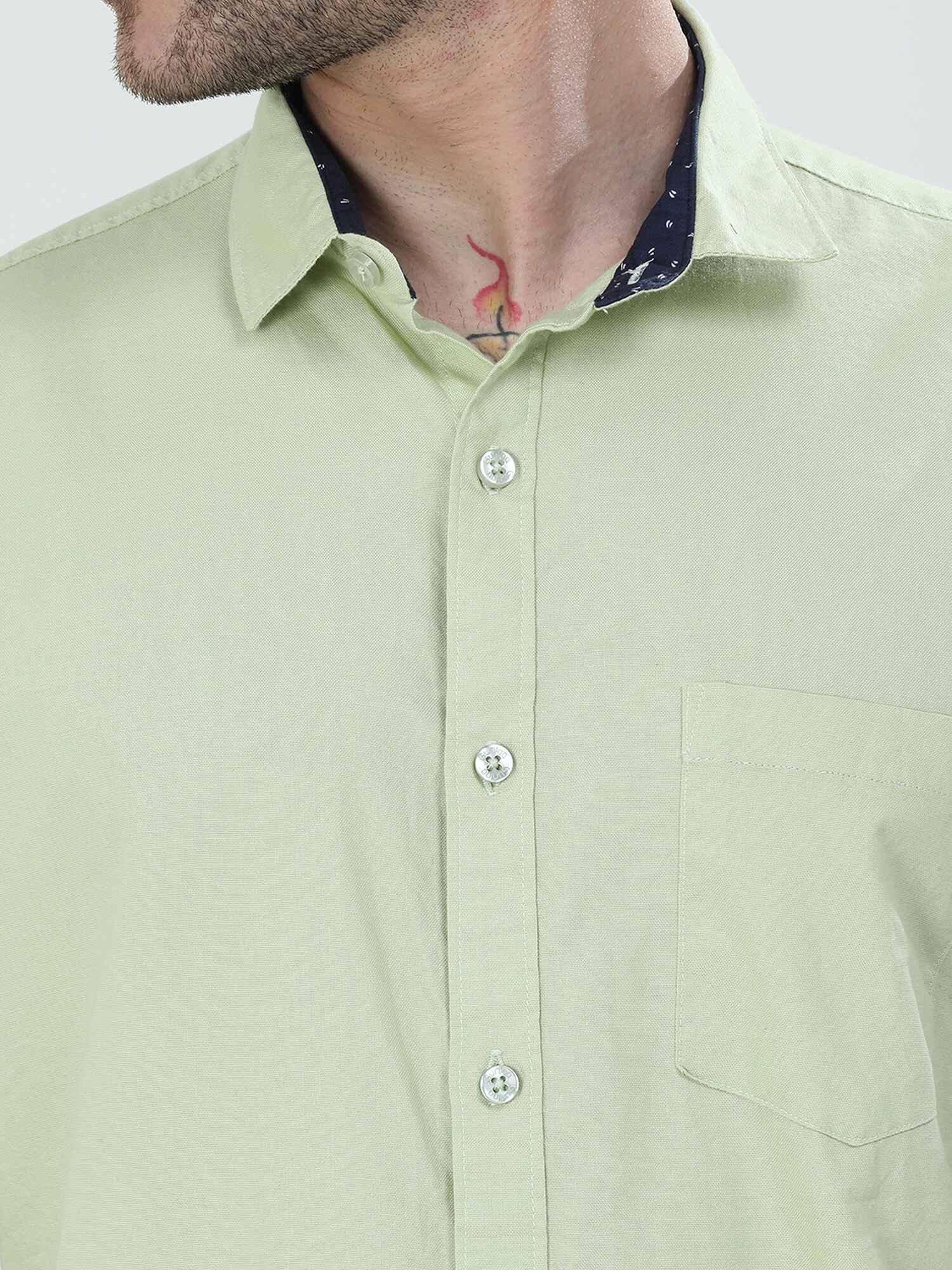 Tea Green Solid Half Sleeve Shirt - Guniaa Fashions