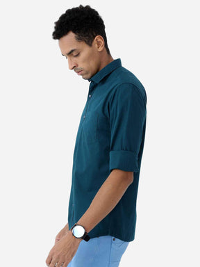 Teal Blue Solid Cotton Shirt Full Sleeve Shirt - Guniaa Fashions