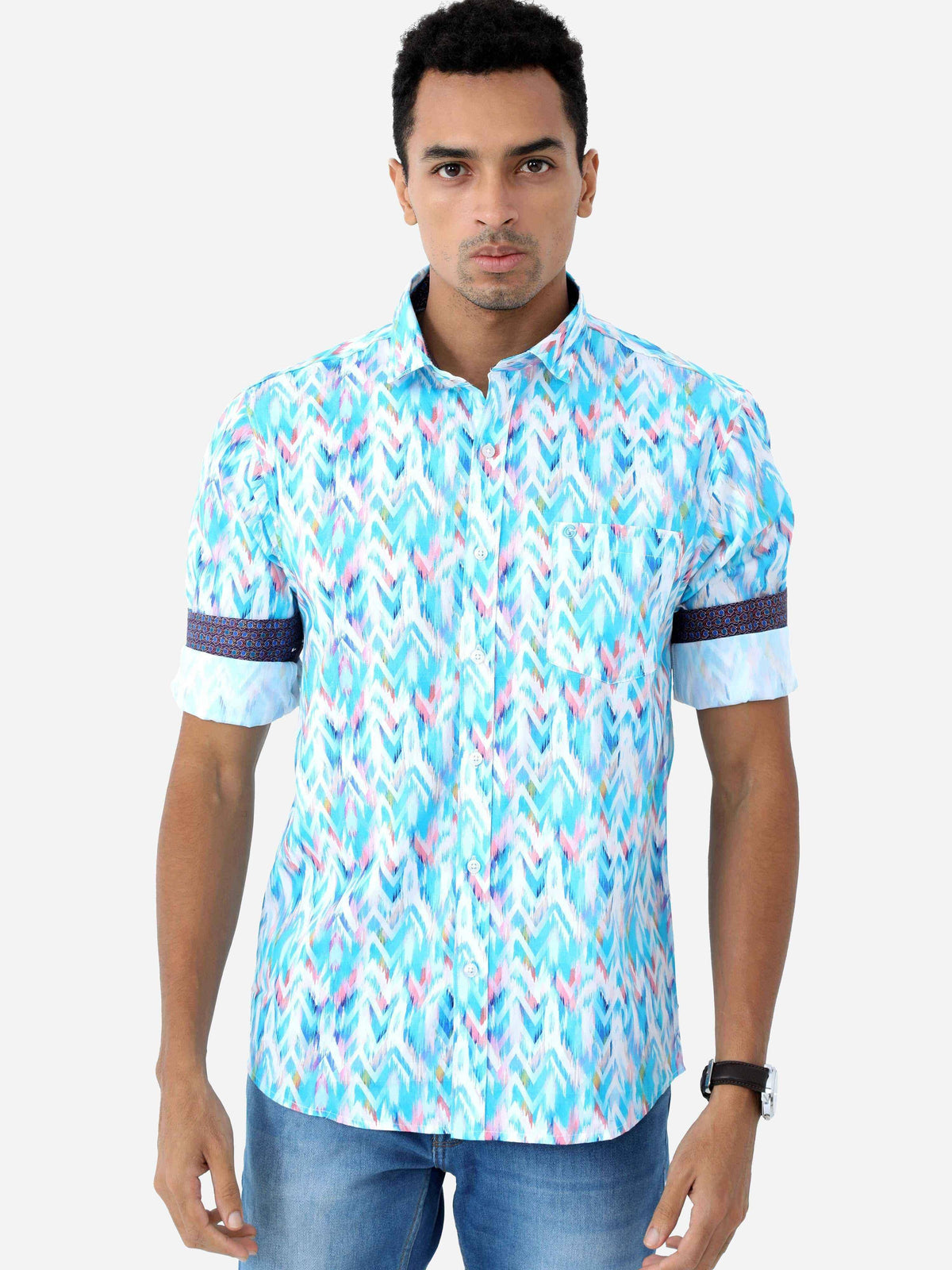 Triangle Waves Digital Printed Full Shirt - Guniaa Fashions