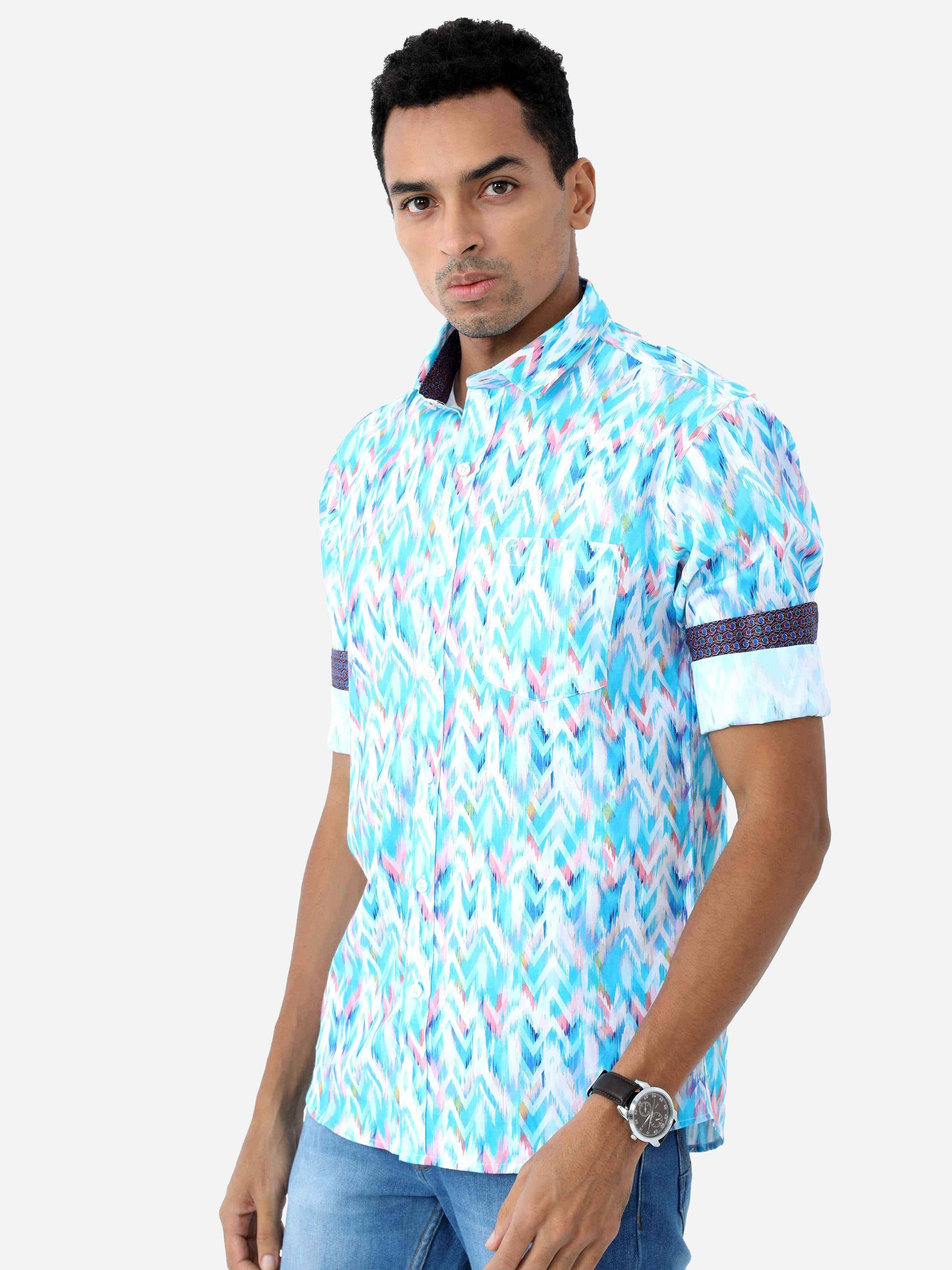 Triangle Waves Digital Printed Full Shirt - Guniaa Fashions