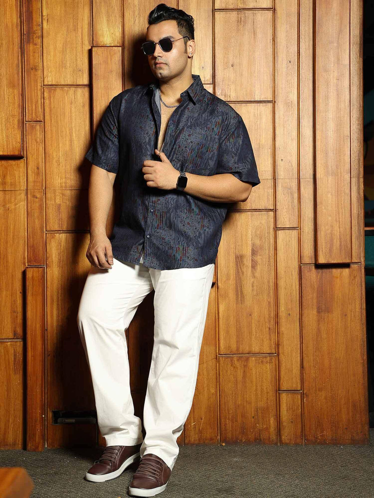 Vangogh Digital Printed Denim Half Sleeve Shirt Men's Plus Size XS