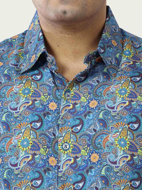 Vintage Paisley Printed Silk Half Shirt Men's Plus Size - Guniaa Fashions