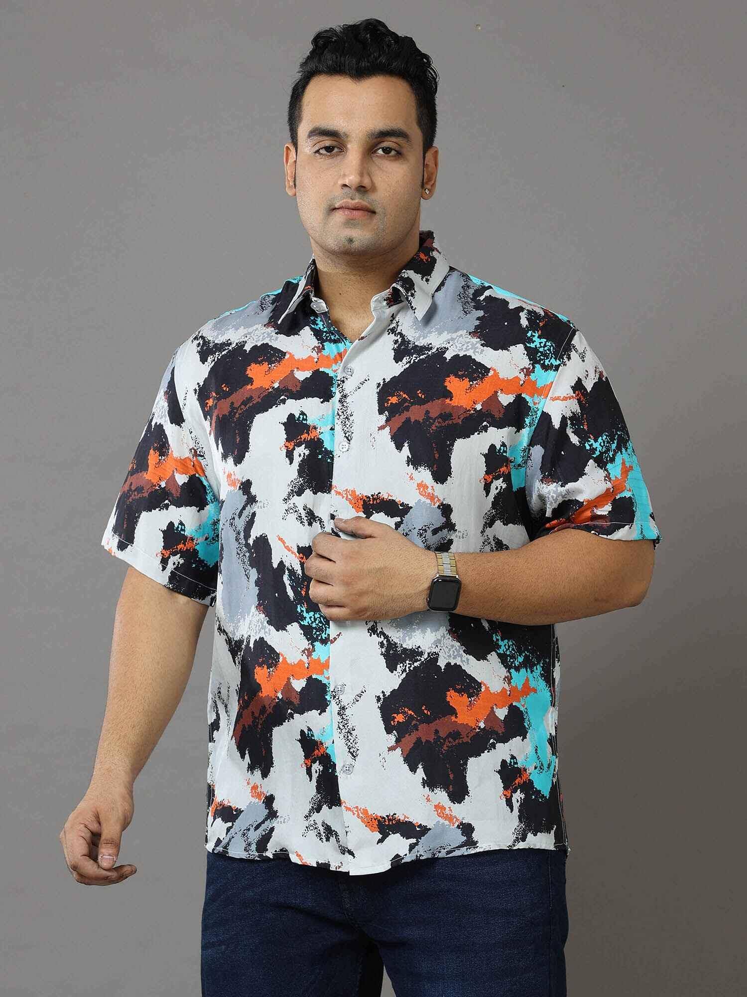 Volcano Printed Silk Half Shirt Men's Plus Size - Guniaa Fashions