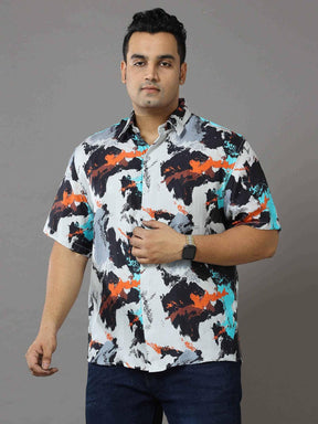 Volcano Printed Silk Half Shirt Men's Plus Size - Guniaa Fashions