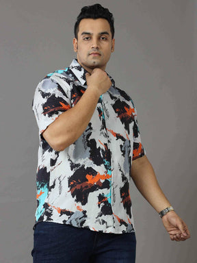 Volcano Printed Silk Half Shirt Men's Plus Size - Guniaa Fashions
