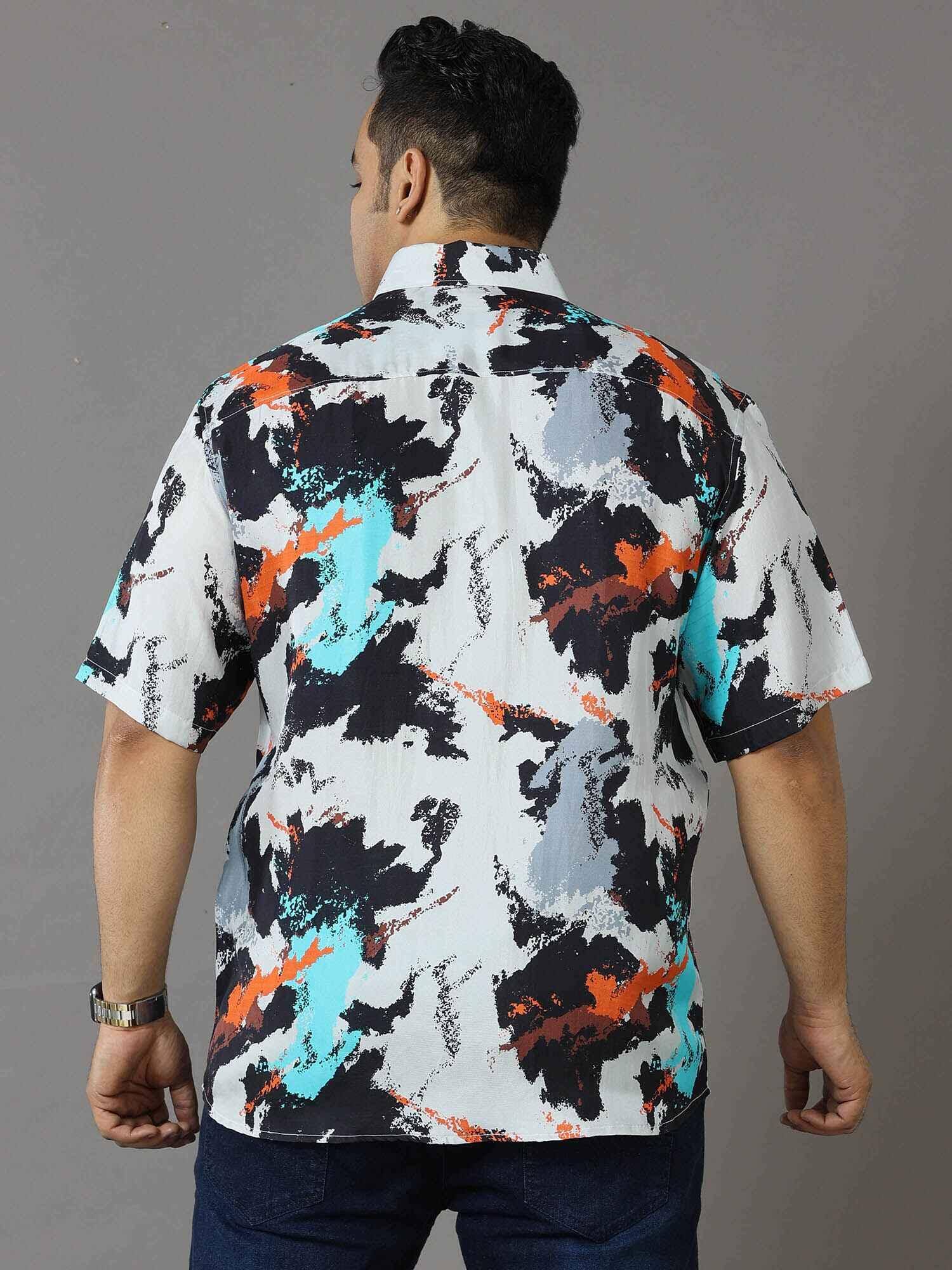 Volcano Printed Silk Half Shirt Men's Plus Size - Guniaa Fashions