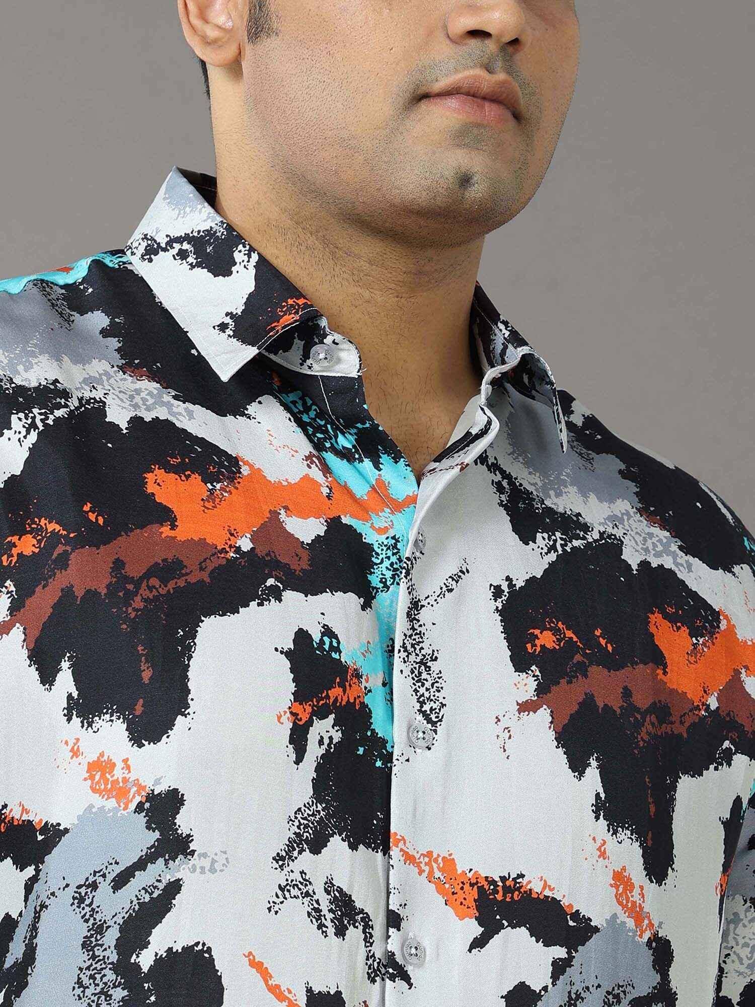 Volcano Printed Silk Half Shirt Men's Plus Size - Guniaa Fashions