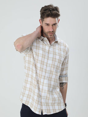 White and Cream Checkered Cotton Shirt - Guniaa Fashions