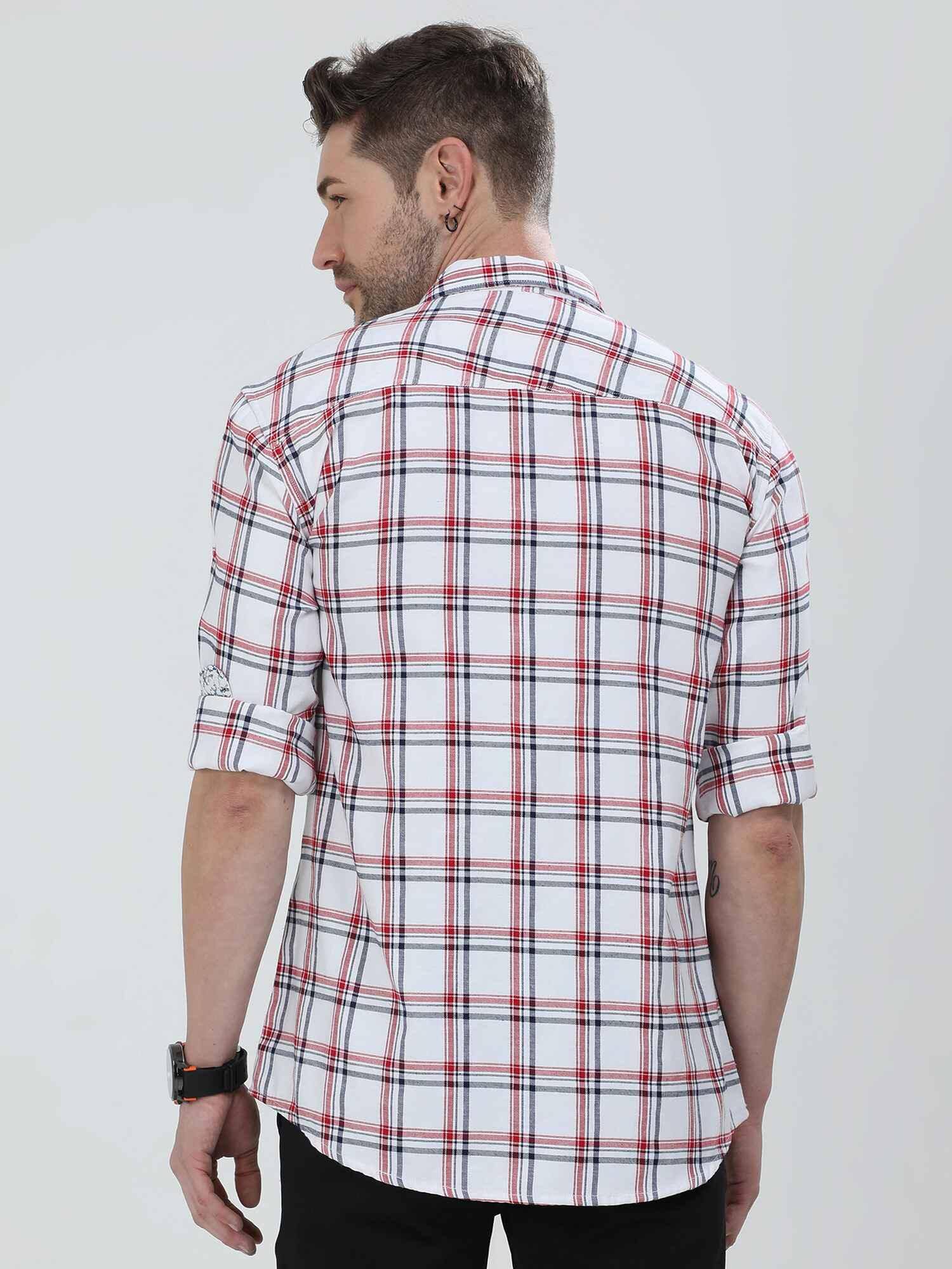 White and Red Checkered Cotton Shirt - Guniaa Fashions