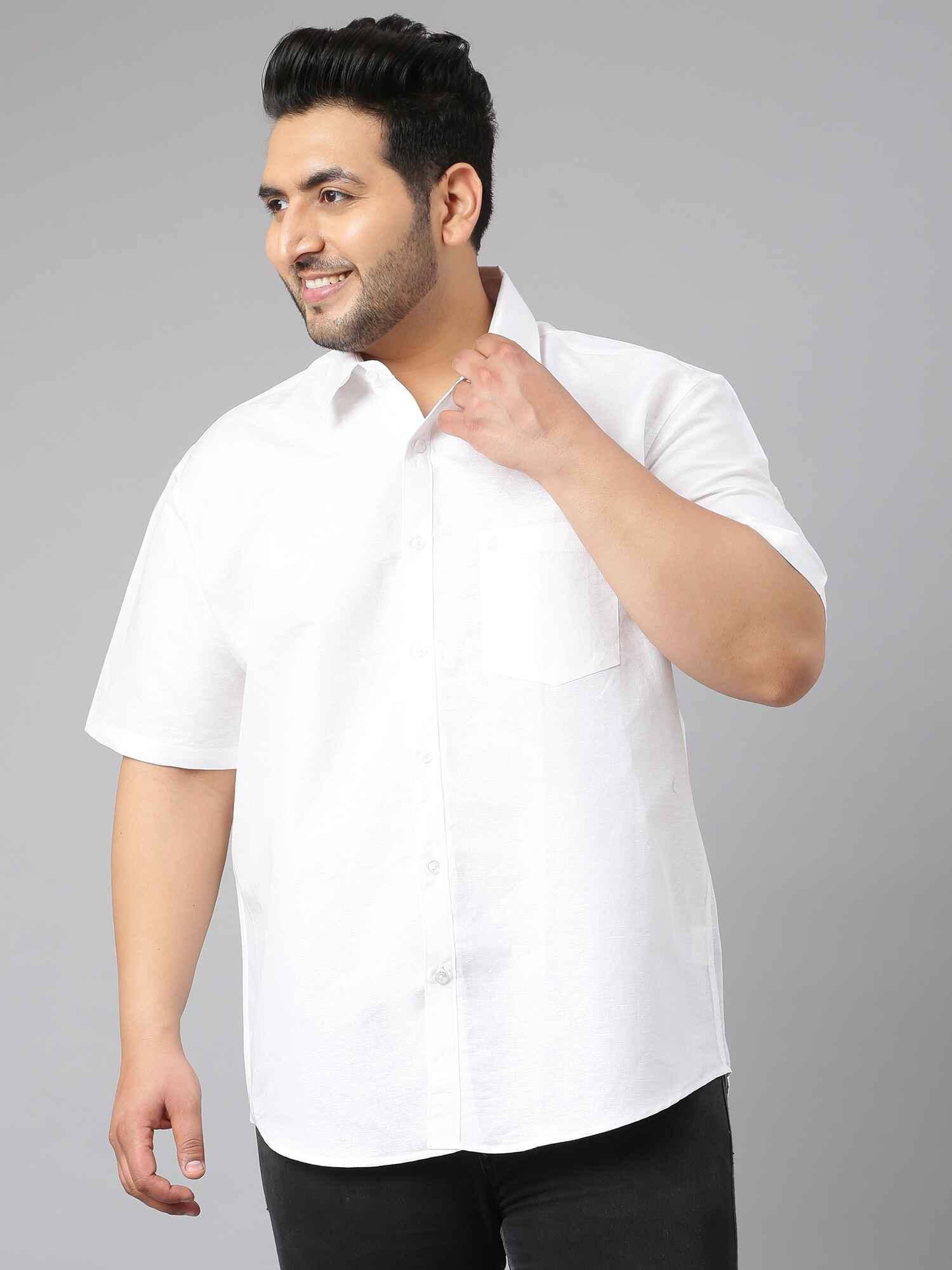 White Linen Half Shirt Men's Plus Size - Guniaa Fashions