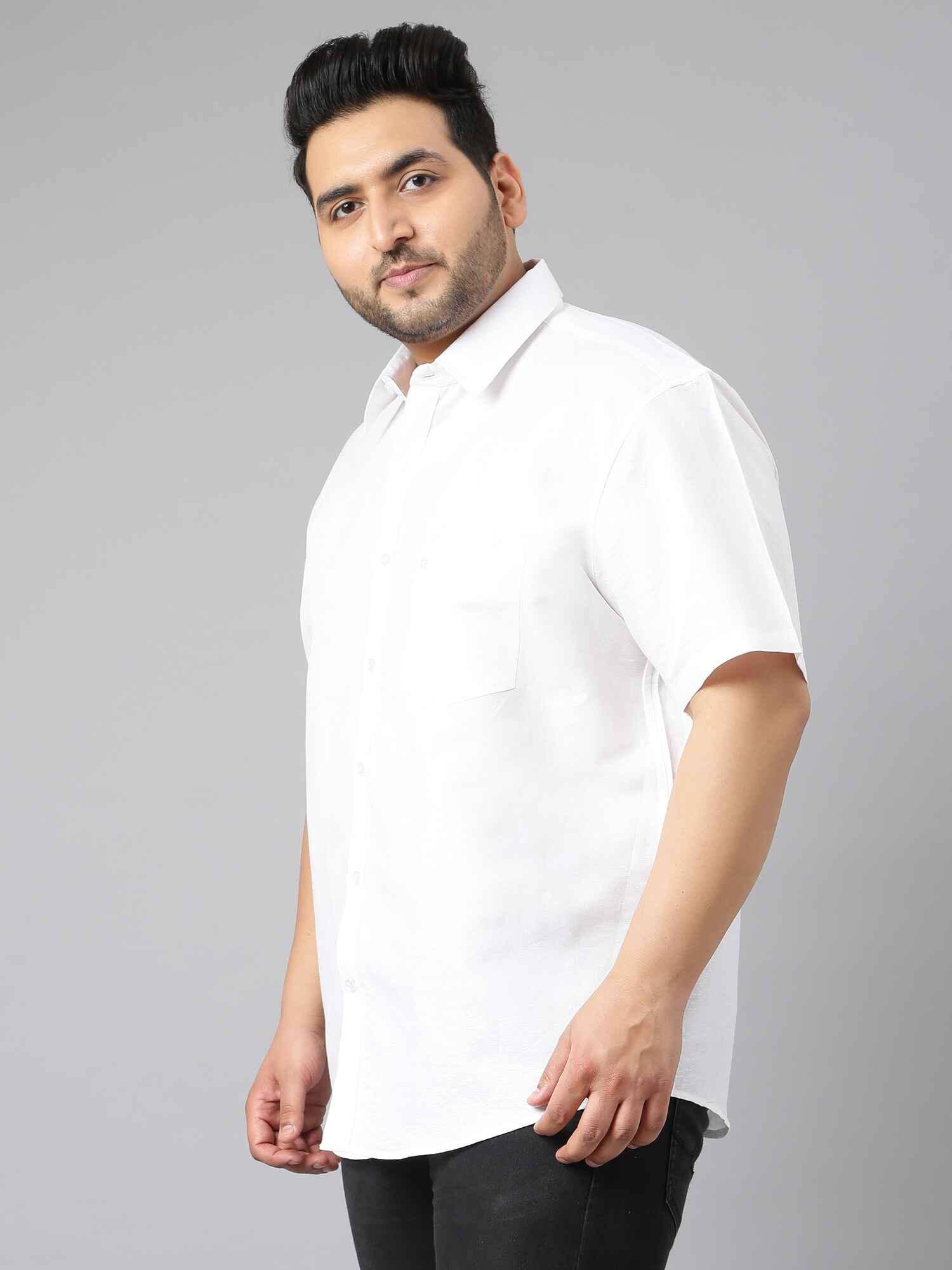 White Linen Half Shirt Men's Plus Size - Guniaa Fashions