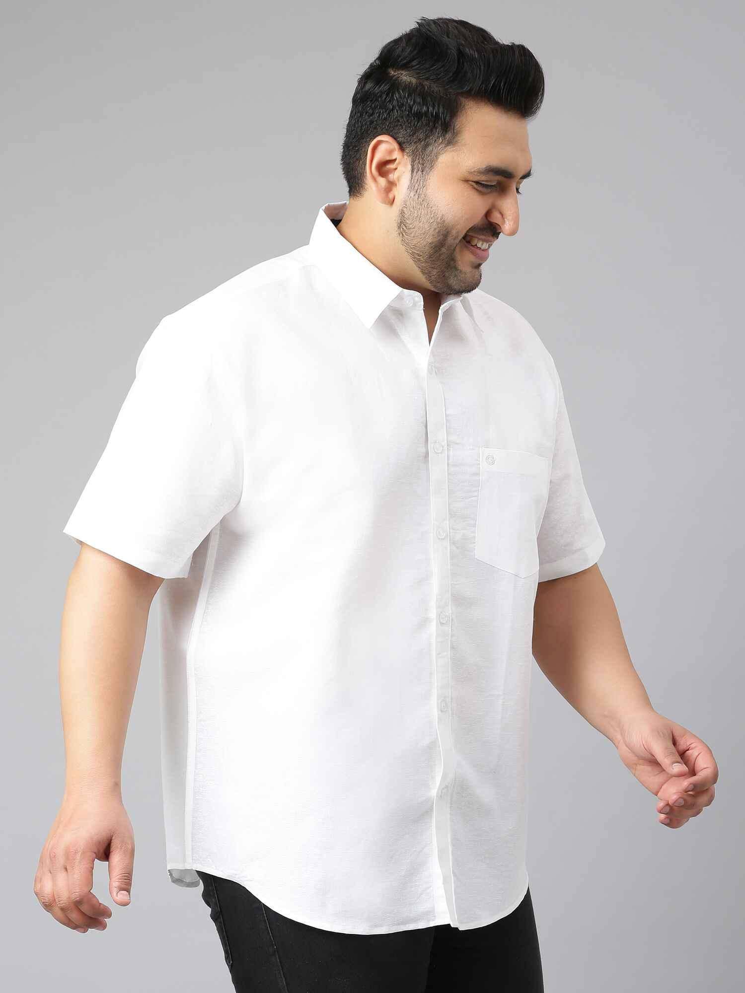 White Linen Half Shirt Men's Plus Size - Guniaa Fashions