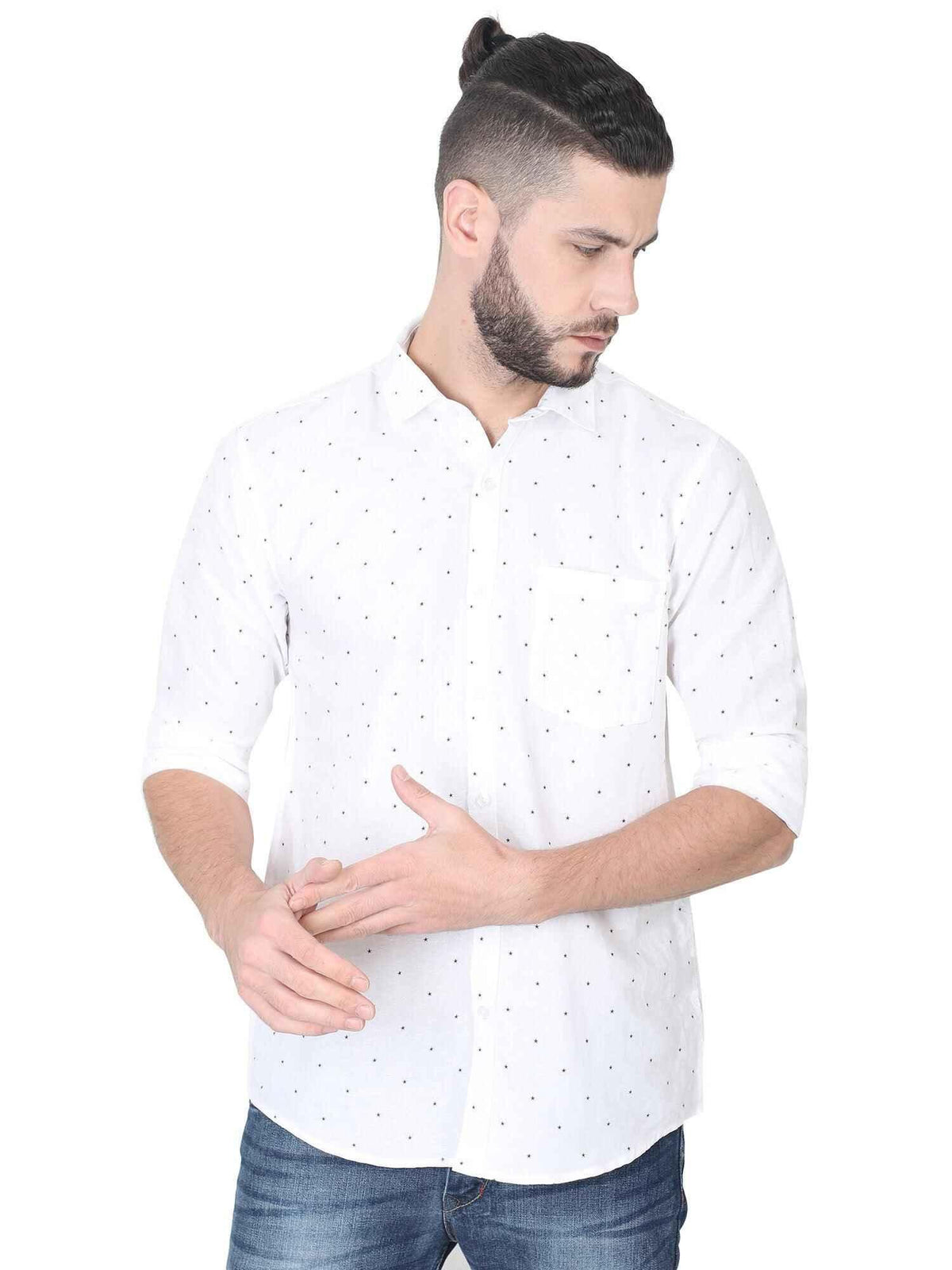 White Linen Printed Casual Shirt - Guniaa Fashions