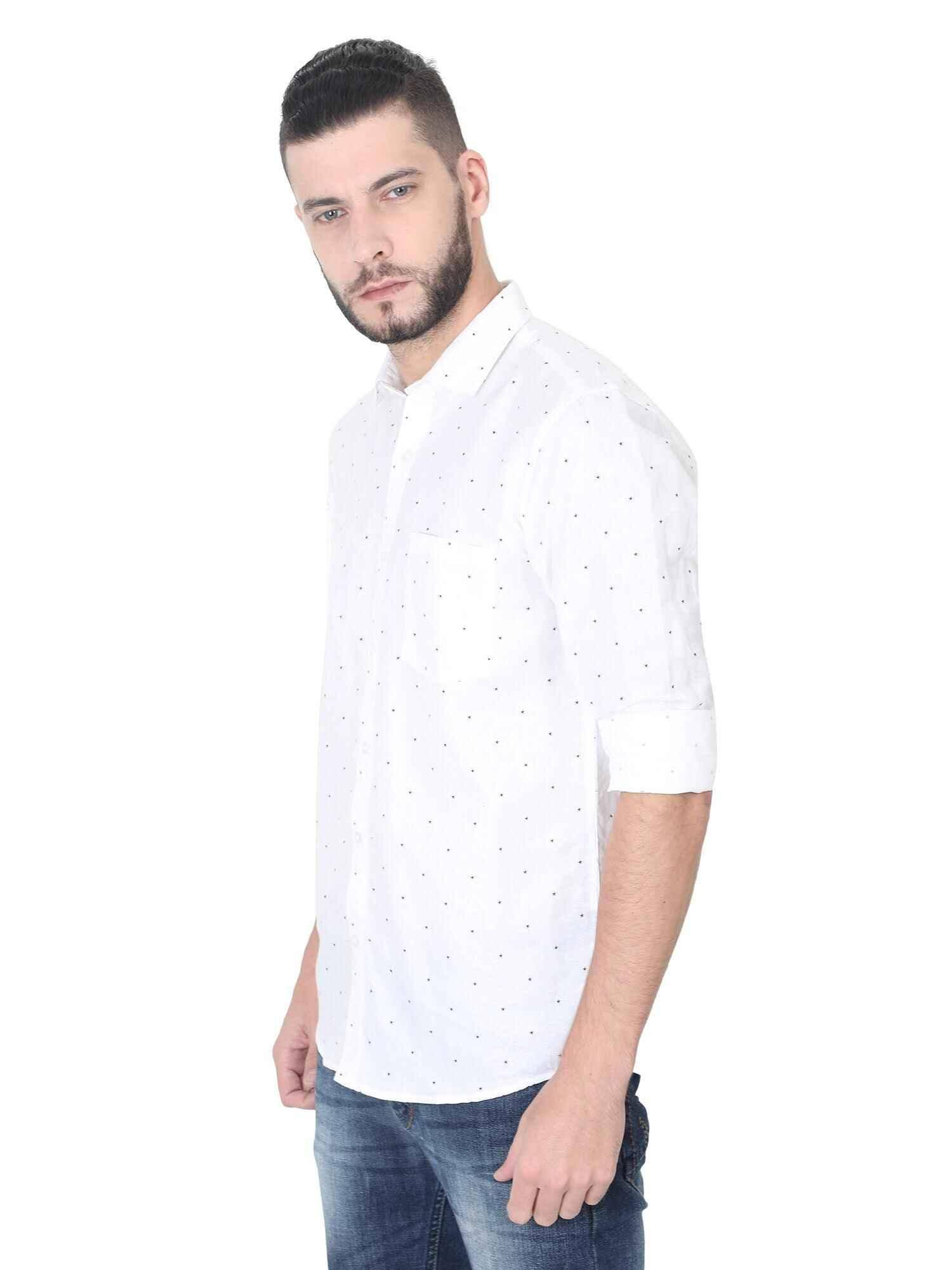 White Linen Printed Casual Shirt - Guniaa Fashions