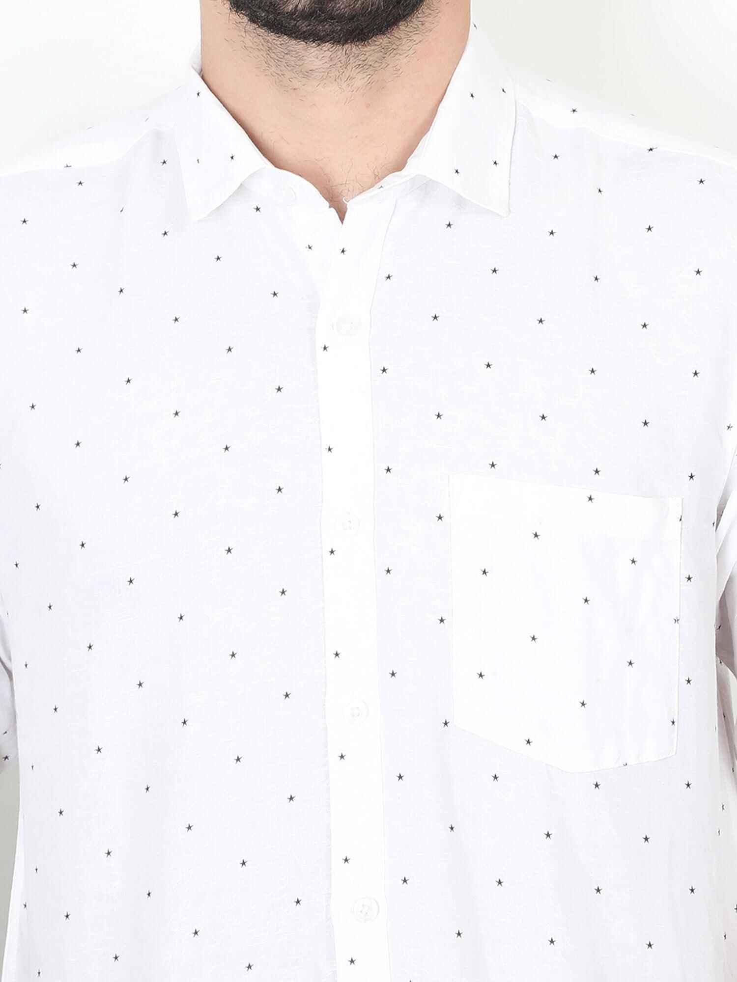 White Linen Printed Casual Shirt - Guniaa Fashions