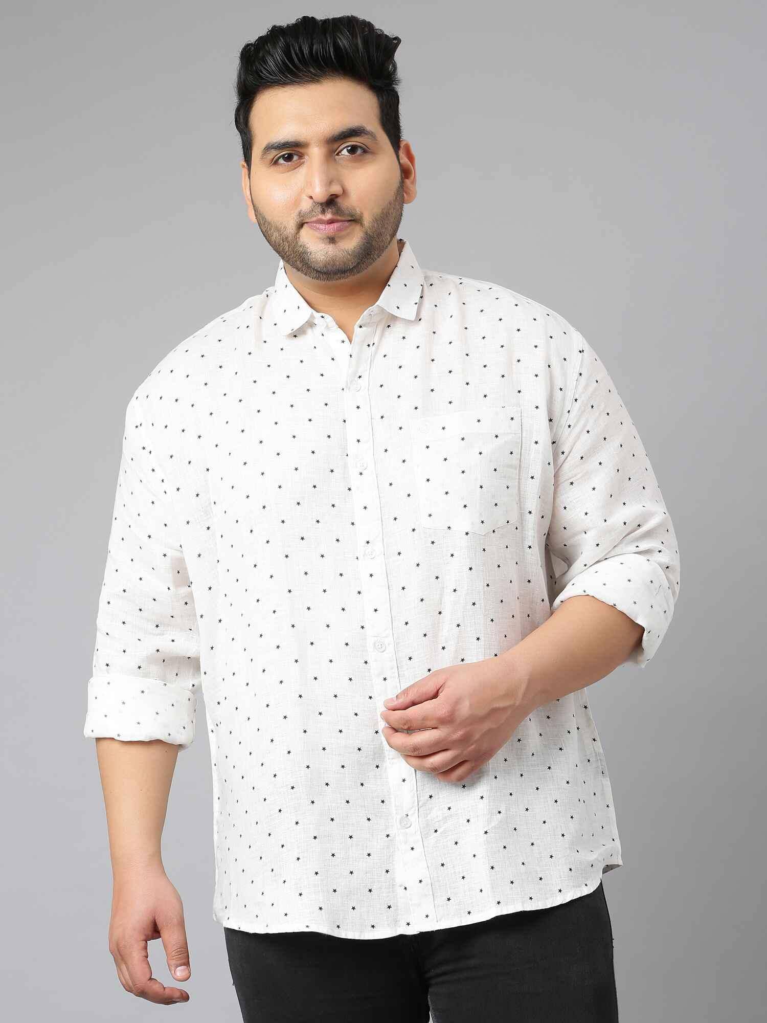 White Linen Printed Casual Shirt Men's Plus Size - Guniaa Fashions