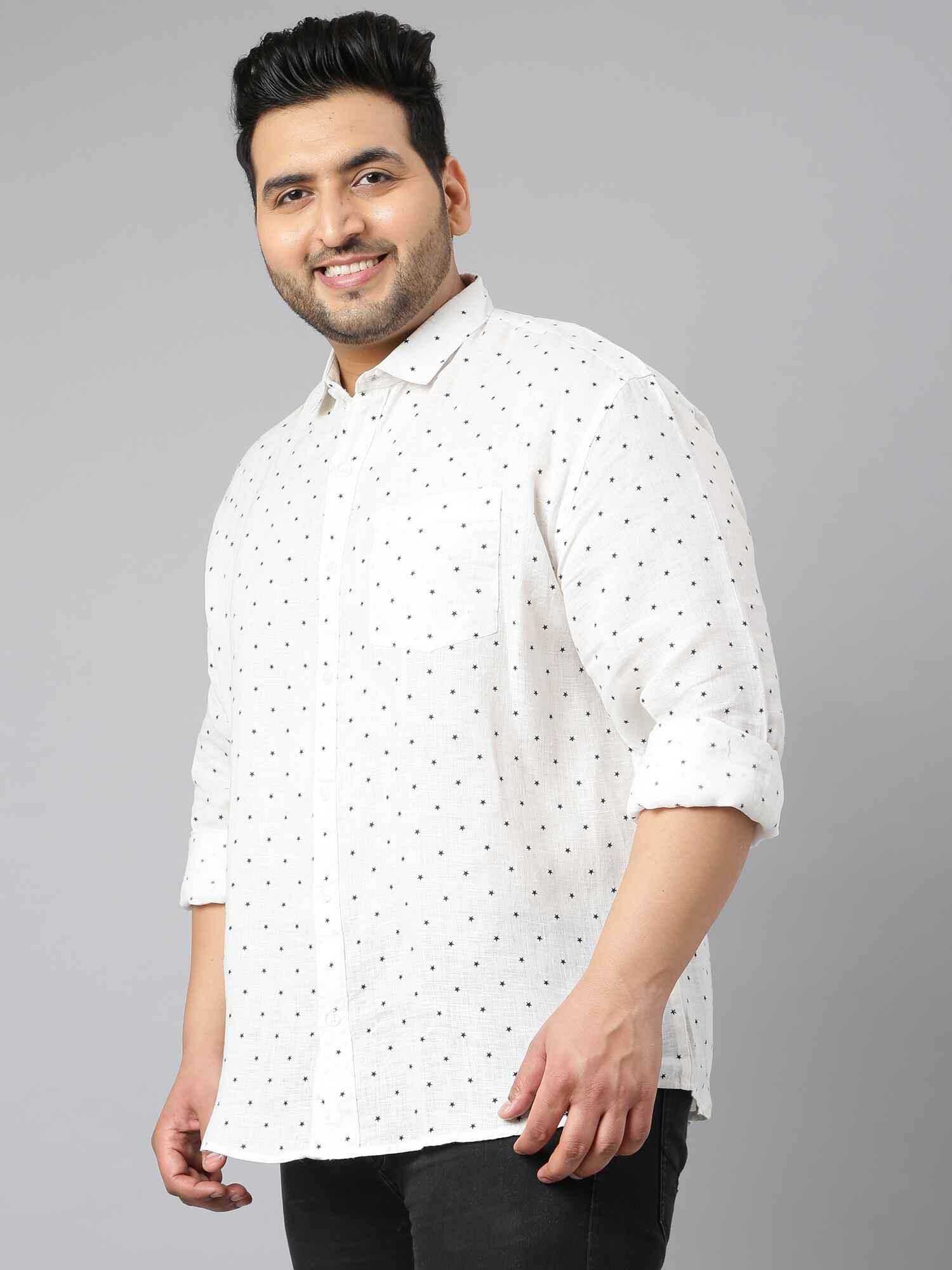 White Linen Printed Casual Shirt Men's Plus Size - Guniaa Fashions