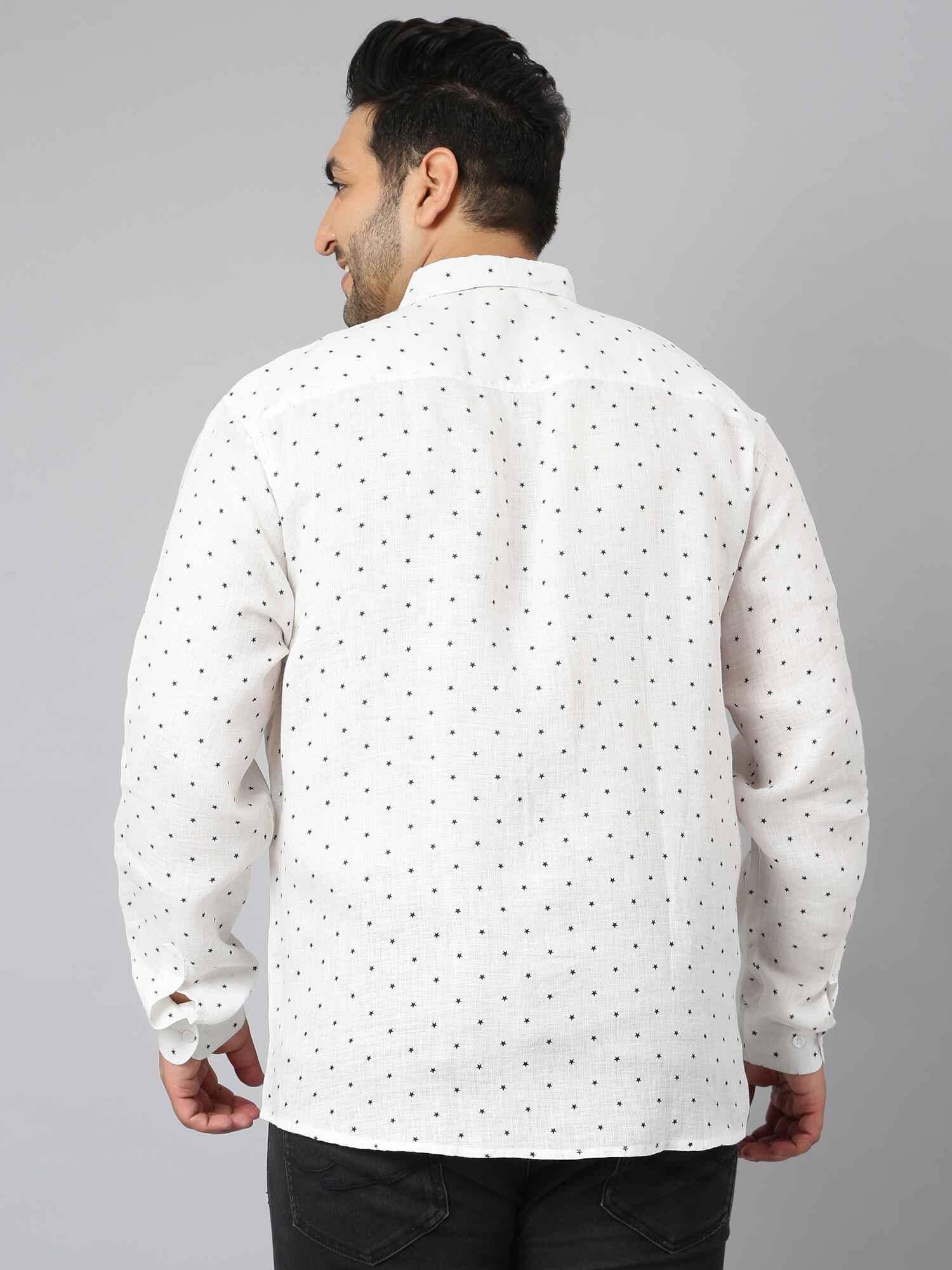 White Linen Printed Casual Shirt Men's Plus Size - Guniaa Fashions