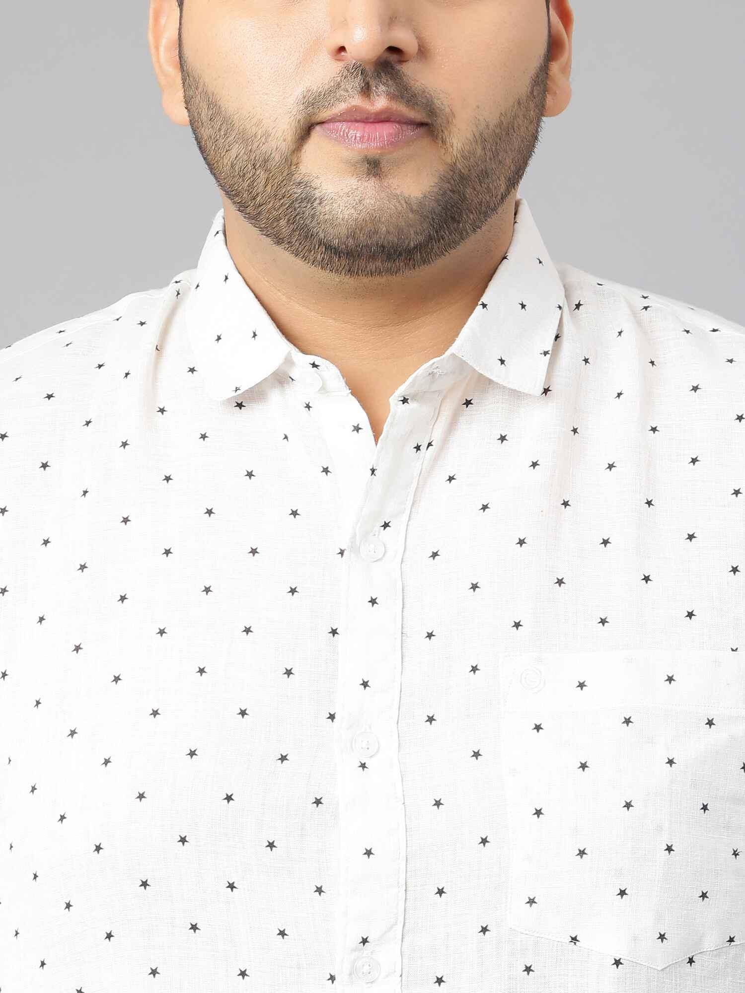 White Linen Printed Casual Shirt Men's Plus Size - Guniaa Fashions