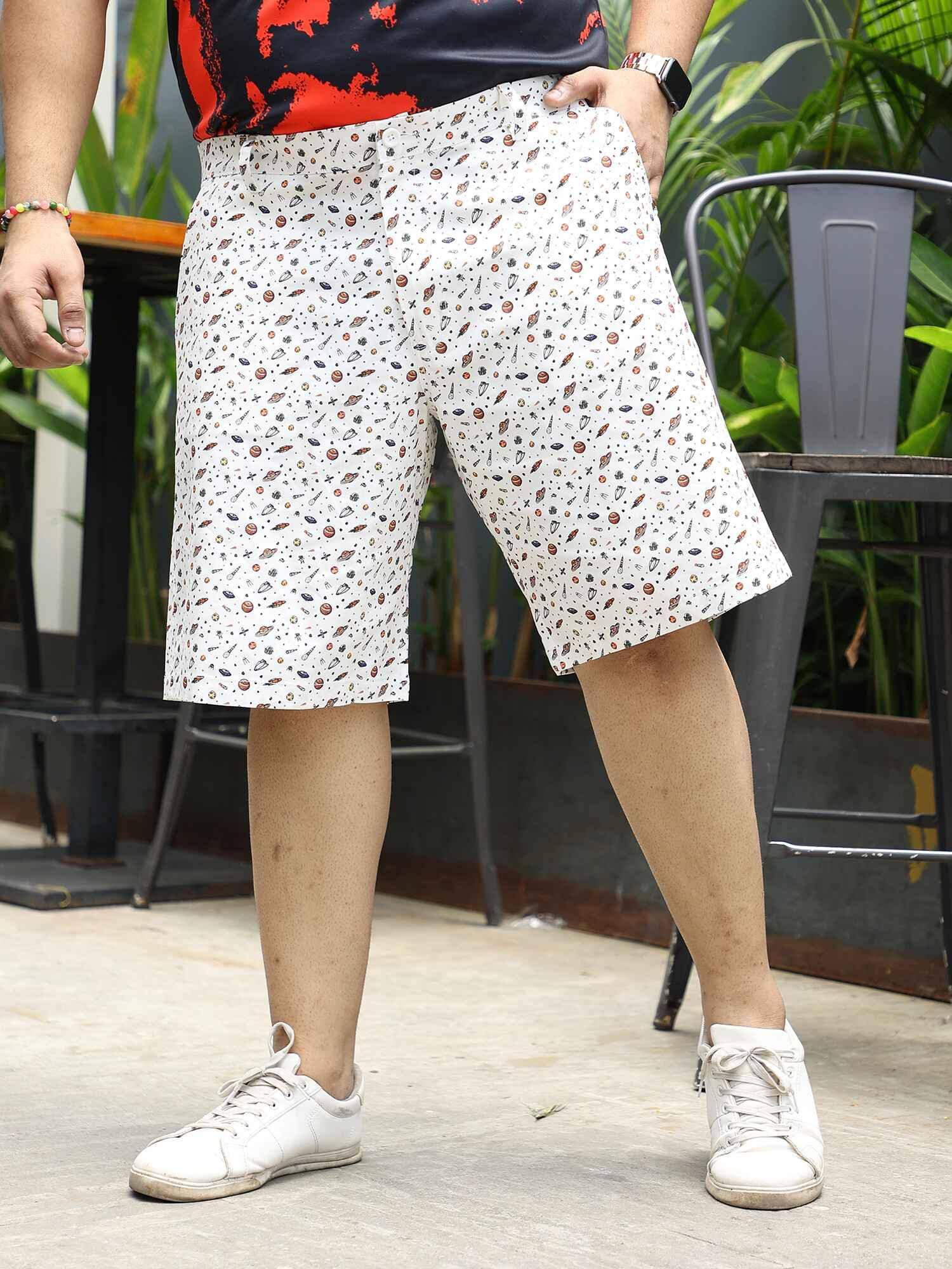 White Printed Shorts Men's Plus Size - Guniaa Fashions