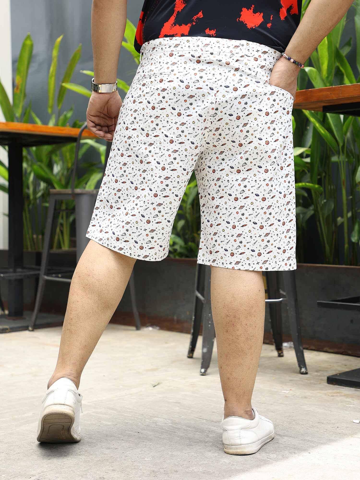 White Printed Shorts Men's Plus Size - Guniaa Fashions