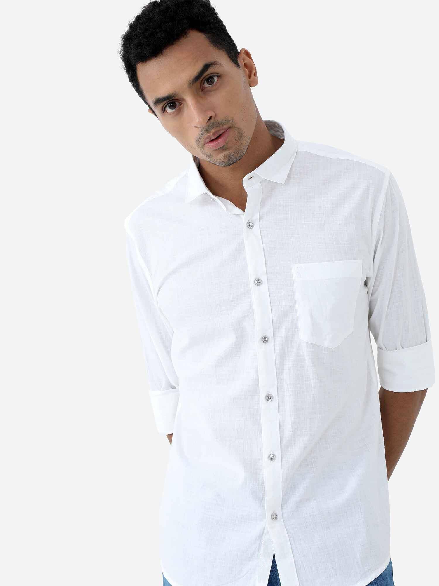 White Solid Cotton Full Sleeve Shirt - Guniaa Fashions