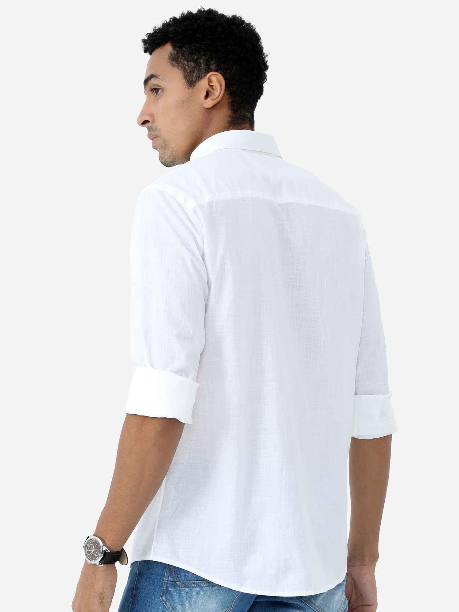 White Solid Cotton Full Sleeve Shirt - Guniaa Fashions
